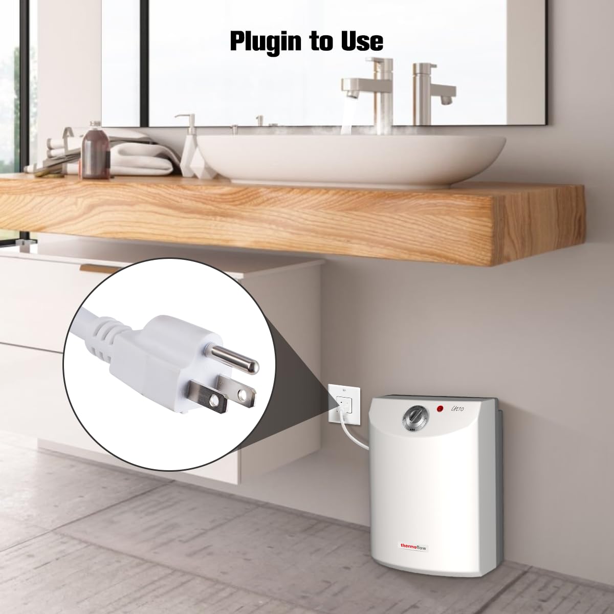 Thermoflow Electric Mini Tank Water Heater 2.5 Gallon 120V - Under Sink Instant Hot Water Heater for Bathroom, Kitchen & RV - Compact Point of Use Water Heater for Small Spaces