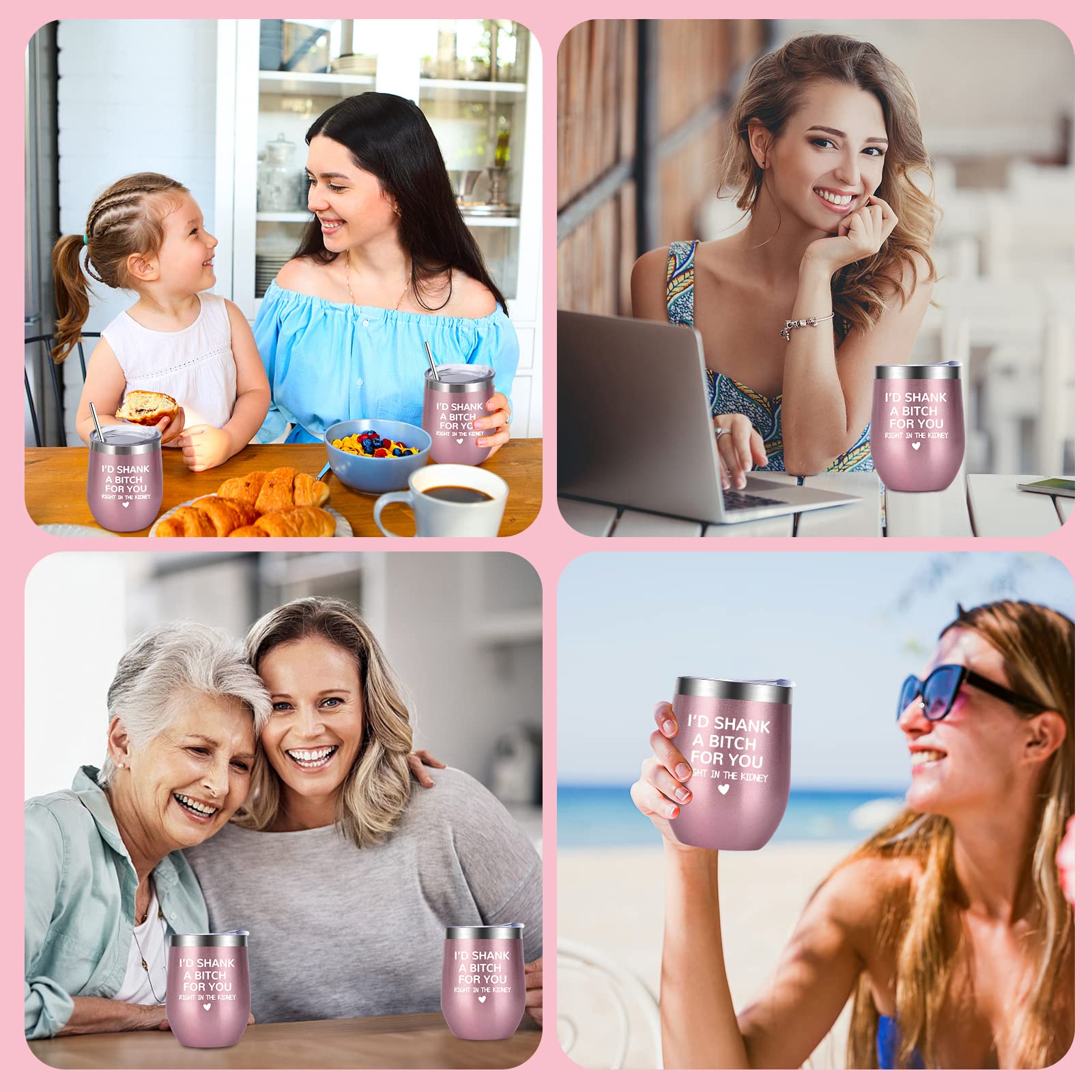Best Friends Gifts for Women - 12OZ Insulated Wine Tumbler with Straw & Lid, Funny Christmas & Birthday Gift for Her, Wife, BFF - Perfect for Travel, Office & Coffee Dates