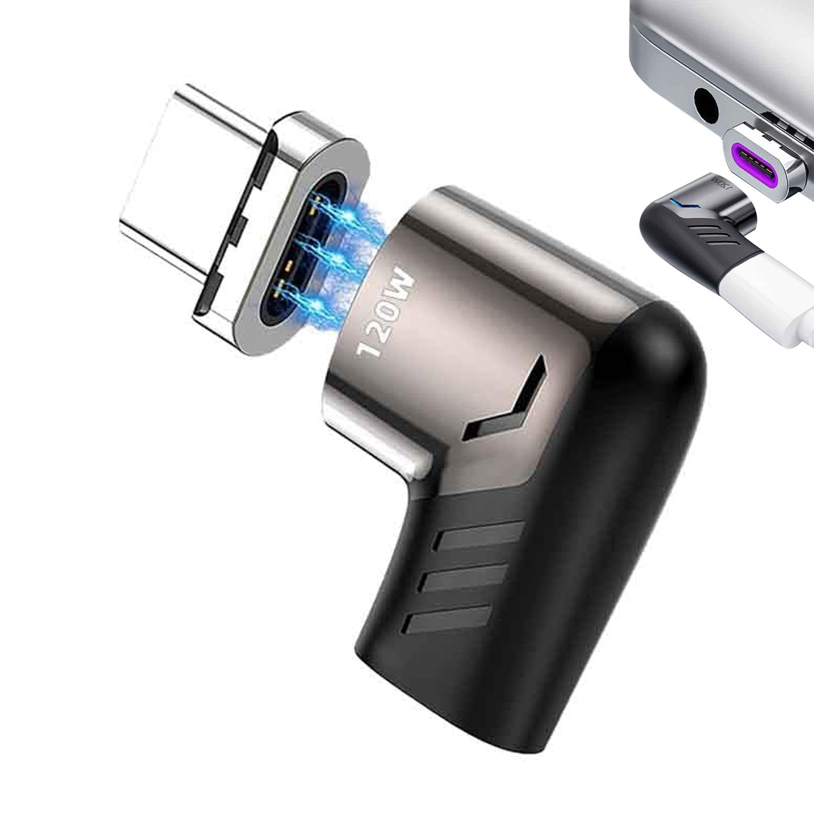 90 Degree Right Angle USB C Magnetic Charger - 120W Fast Charging & 480Mbps High Speed Data Transfer | Durable Magnetic Phone Adapter for iPhone, Samsung, iPad | Perfect for Gaming, Driving & Night Charging