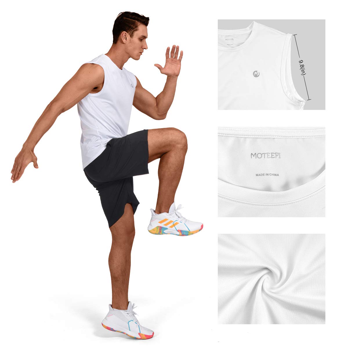 M MOTEEPI Men's Sleeveless Muscle Shirts - Quick Dry Workout Tank Tops for Gym, Running & Athletic Training - Breathable Performance Shirts for Men