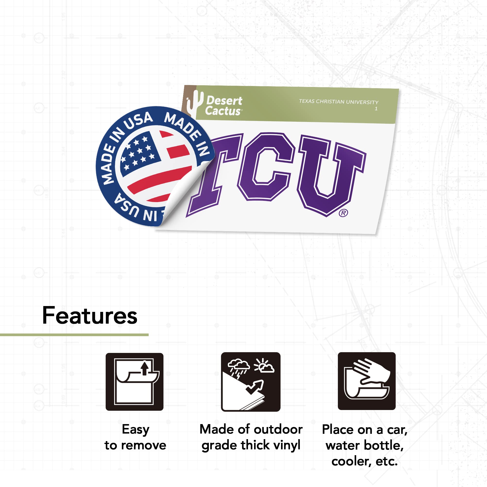 TCU Texas Christian University Desert Cactus Vinyl Decal Sticker - Waterproof Laptop, Water Bottle, Car, Scrapbook Decor - Perfect for College Dorm, School Spirit & Fan Gifts