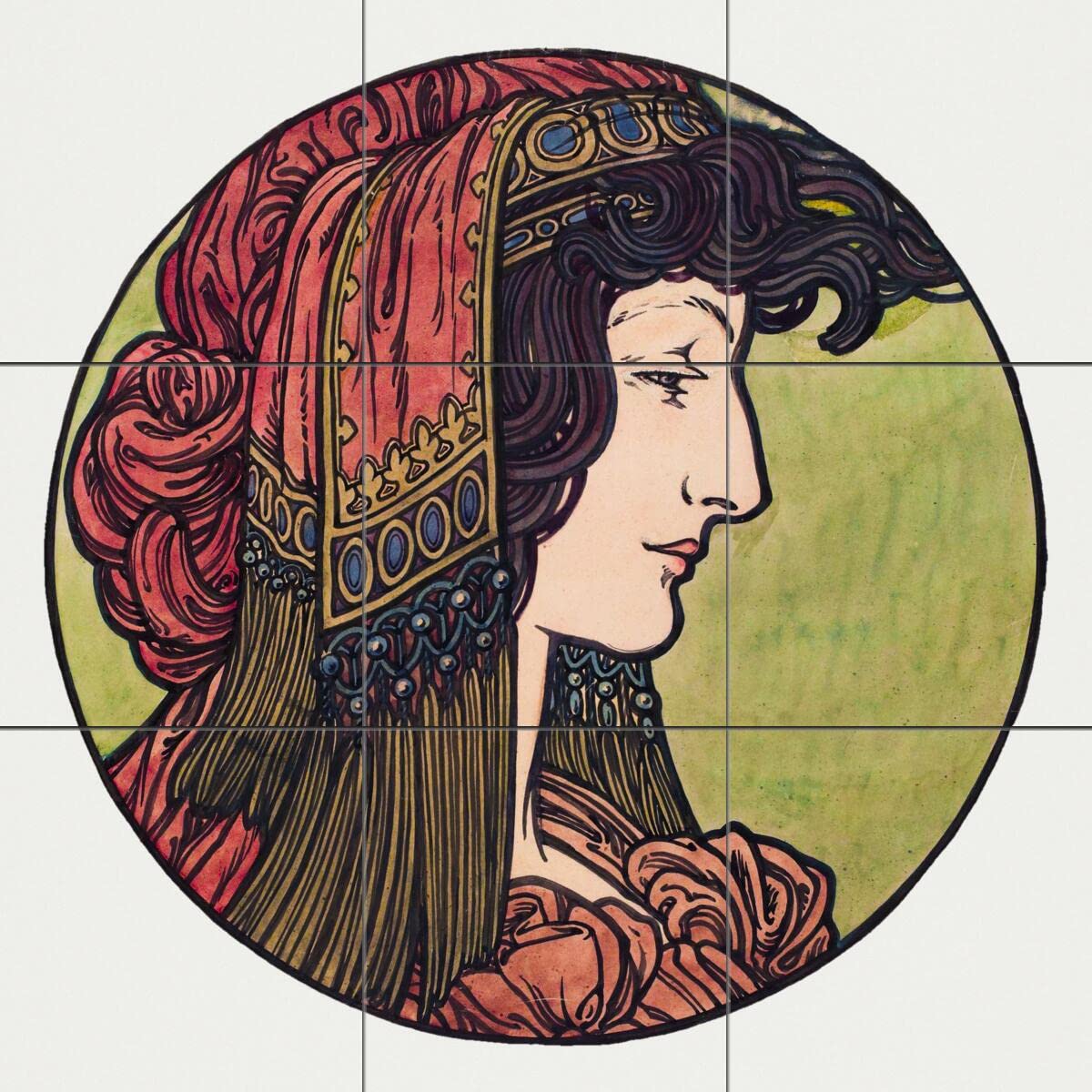 Alphonse Mucha Tile Mural Kitchen Backsplash - Fouquet Boutique II Art Nouveau Wall Decor - Perfect for Home Kitchen Renovation & Vintage Style Interior Design