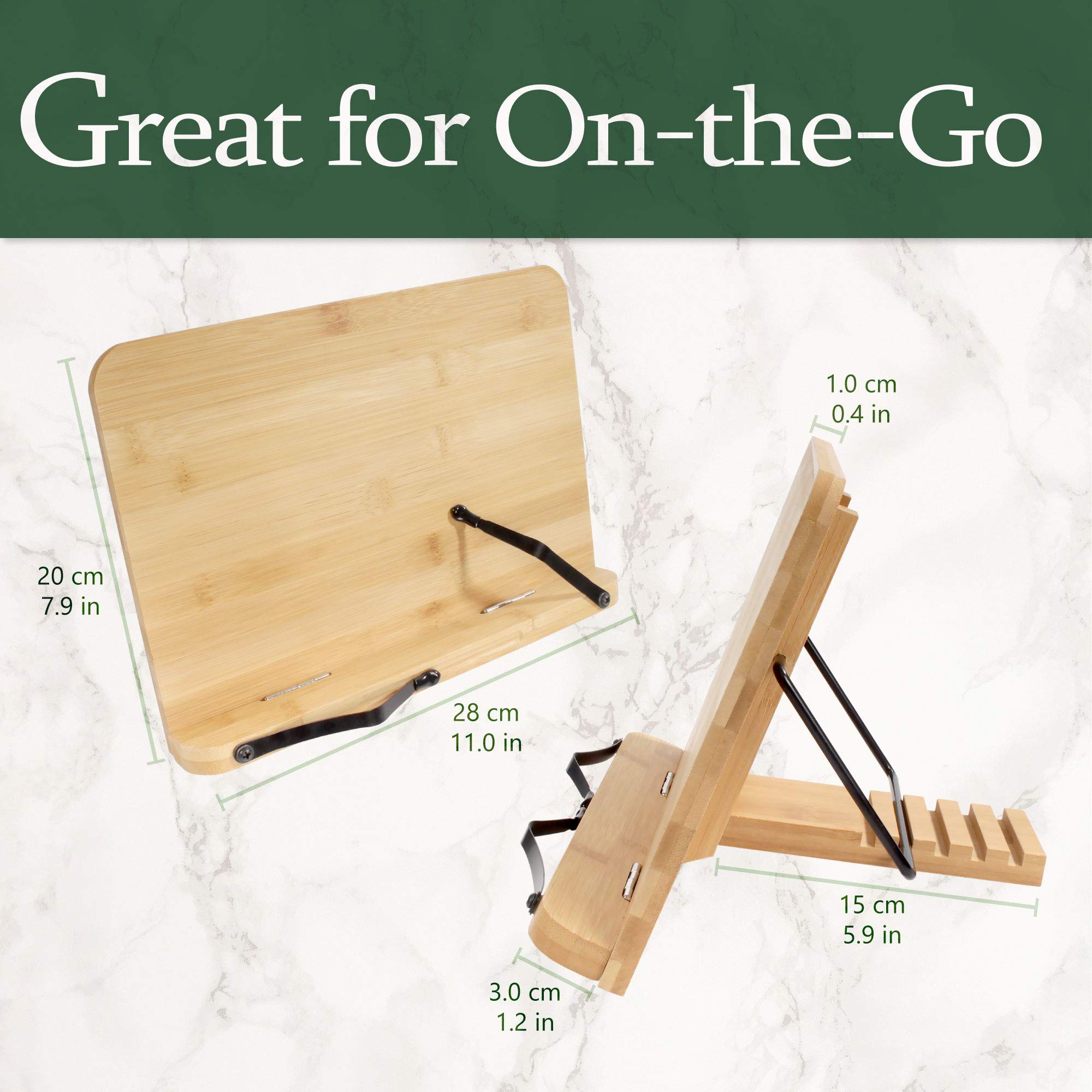 BambooMN Universal Adjustable Book Stand - Foldable & Portable for Cookbooks, Reading, Sheet Music, Tablets & Phones - 5-Position Tilt - Perfect for Kitchen, Office & Study (10-Pack)