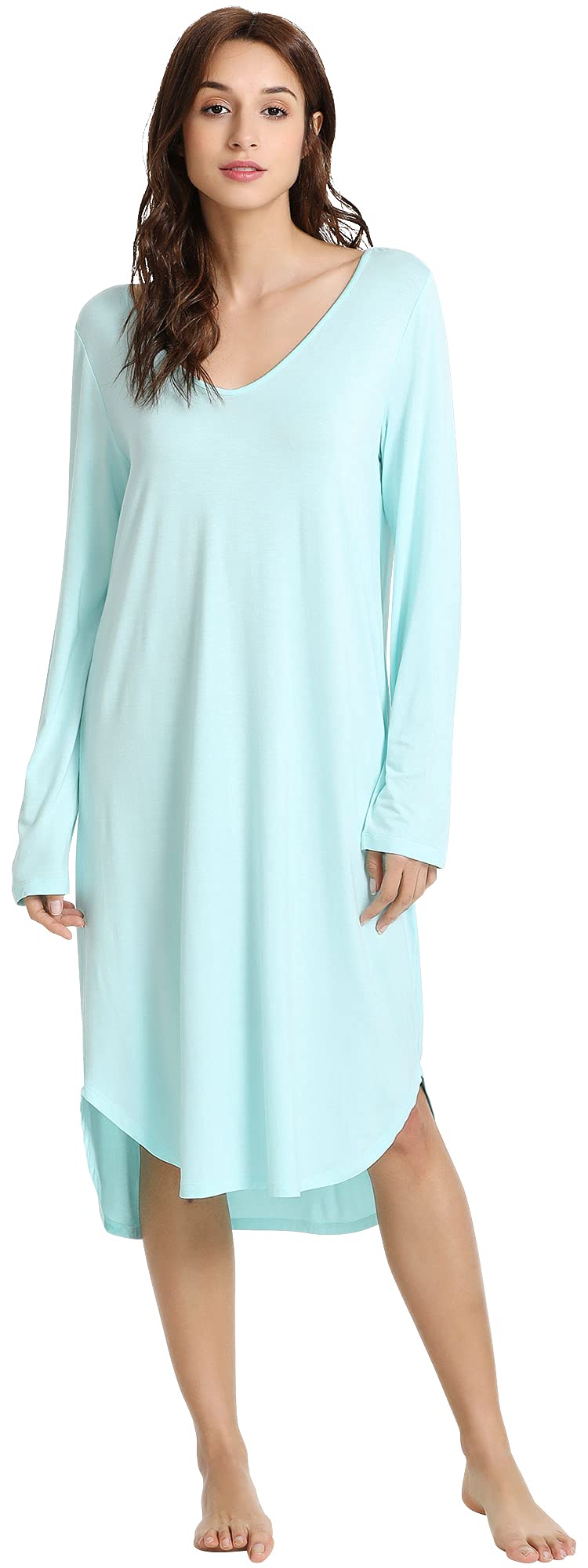 WiWi Bamboo Nightgowns for Women - Soft Long Sleeve Sleep Shirt, Comfy Loungewear & Plus Size Nightshirts (S-4X) - Perfect for Relaxing at Home, Sleeping & Lounging