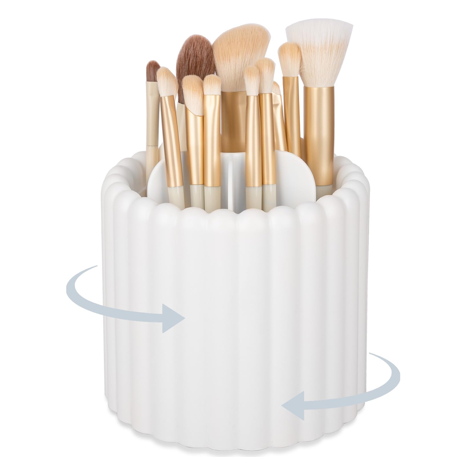 Anyoifax 360° Rotating Makeup Brush Holder with 7 Slots - Spinning Cosmetic Brush Organizer & Pen Storage for Vanity, Dresser, Desk (White) | Perfect for Makeup Artists & Beauty Enthusiasts