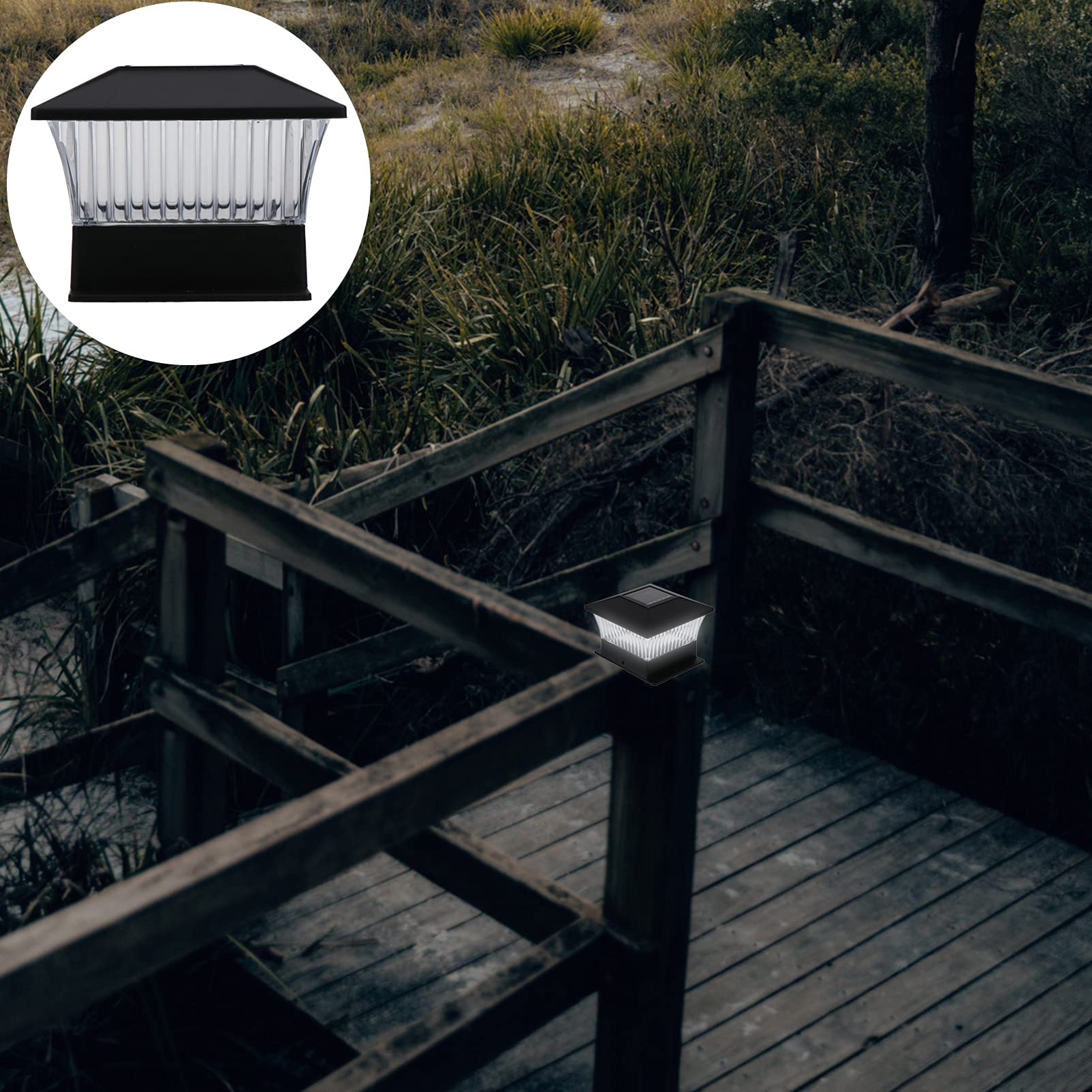 OSALADI 2 Pack Solar Post Lights Outdoor - Waterproof LED Solar Pillar Lamps for Garden, Pathway, Patio, Yard & Landscape Decoration - Dusk to Dawn Auto On/Off Lighting for Home & Commercial Use