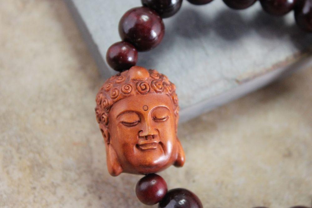 Hand Carved Wooden Buddha Mala Beads - 108 Prayer Beads Meditation Necklace for Yoga, Mindfulness & Spiritual Healing