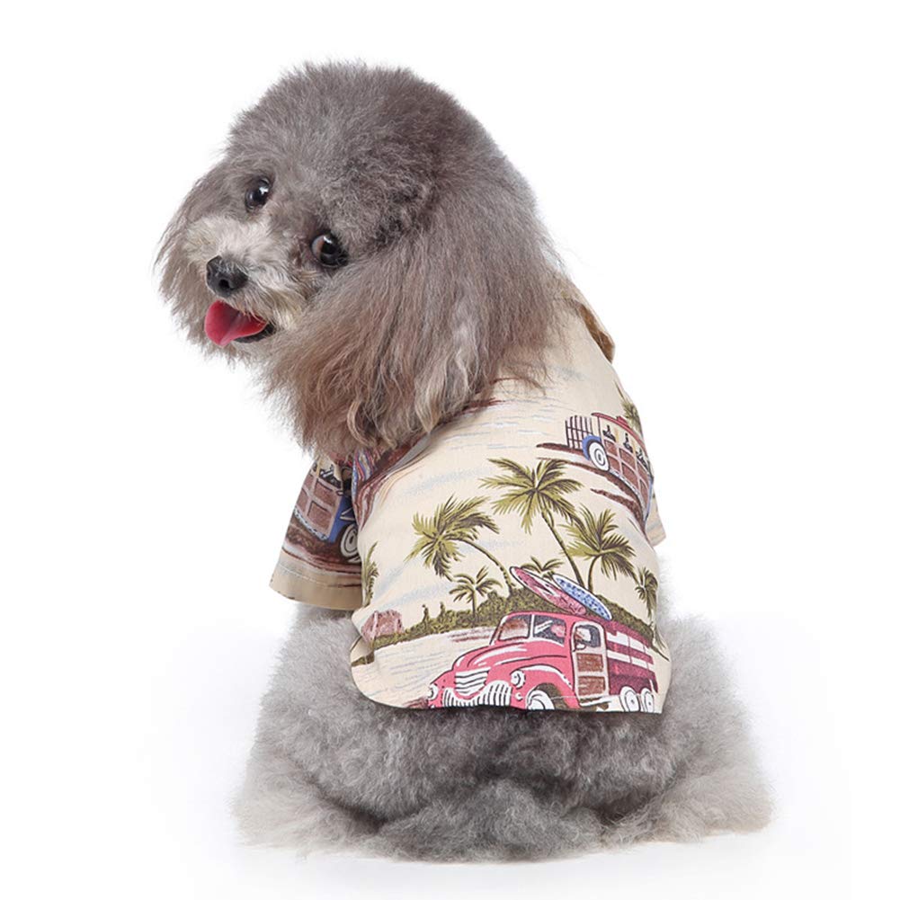 Trendy Summer Pet Hawaiian Beach Plaid Print Shirt for Dogs - Beige Daisy Floral Design | Perfect for Beach Outings, Vacation Photos & Outdoor Adventures