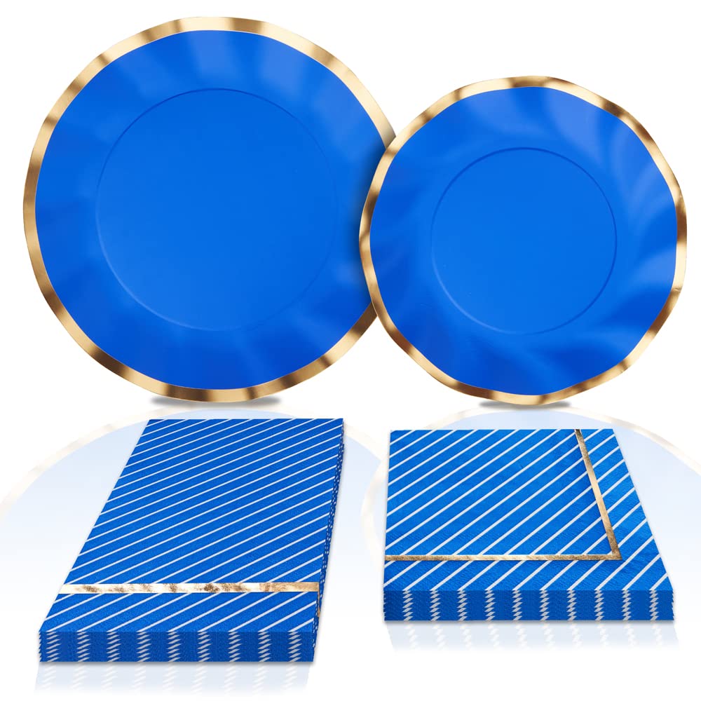 Sophistiplate Premium Heavyweight Disposable Paper Plates Set - 8 Dinner Plates, 8 Salad Plates, 20 Cocktail Napkins & 20 Guest Napkins in Everyday Blue - Elegant Tableware for Parties, Weddings & Everyday Dining