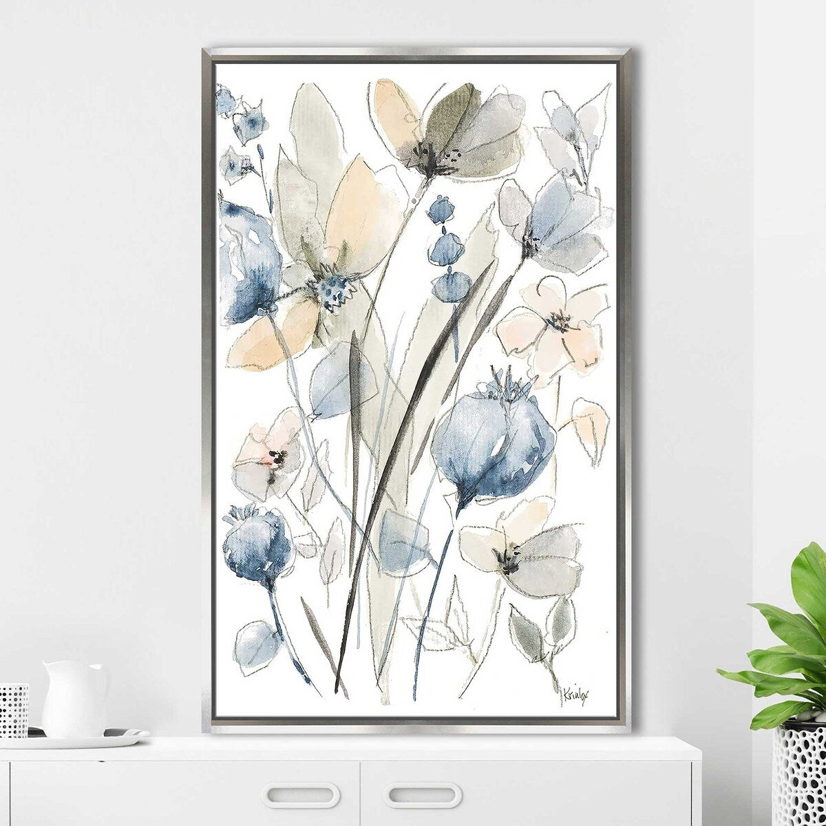 Blue and White Floral II Print Floating Canvas Wall Art - Perfect for Living Room, Bedroom, and Office Decor