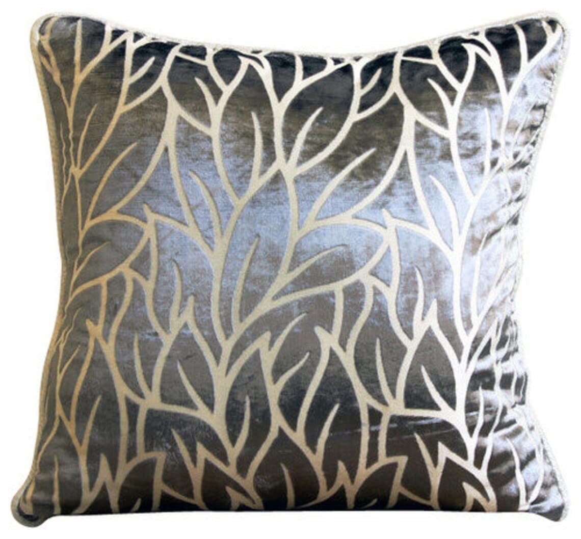 Paloma Green Leaf Design Tropical Pillow Cover - 20x20 Inch (50x50 cm) Floral Throw Pillow Cover in Burnout Velvet - Perfect for Living Room Sofa, Bedroom Decor & Boho Home Accents