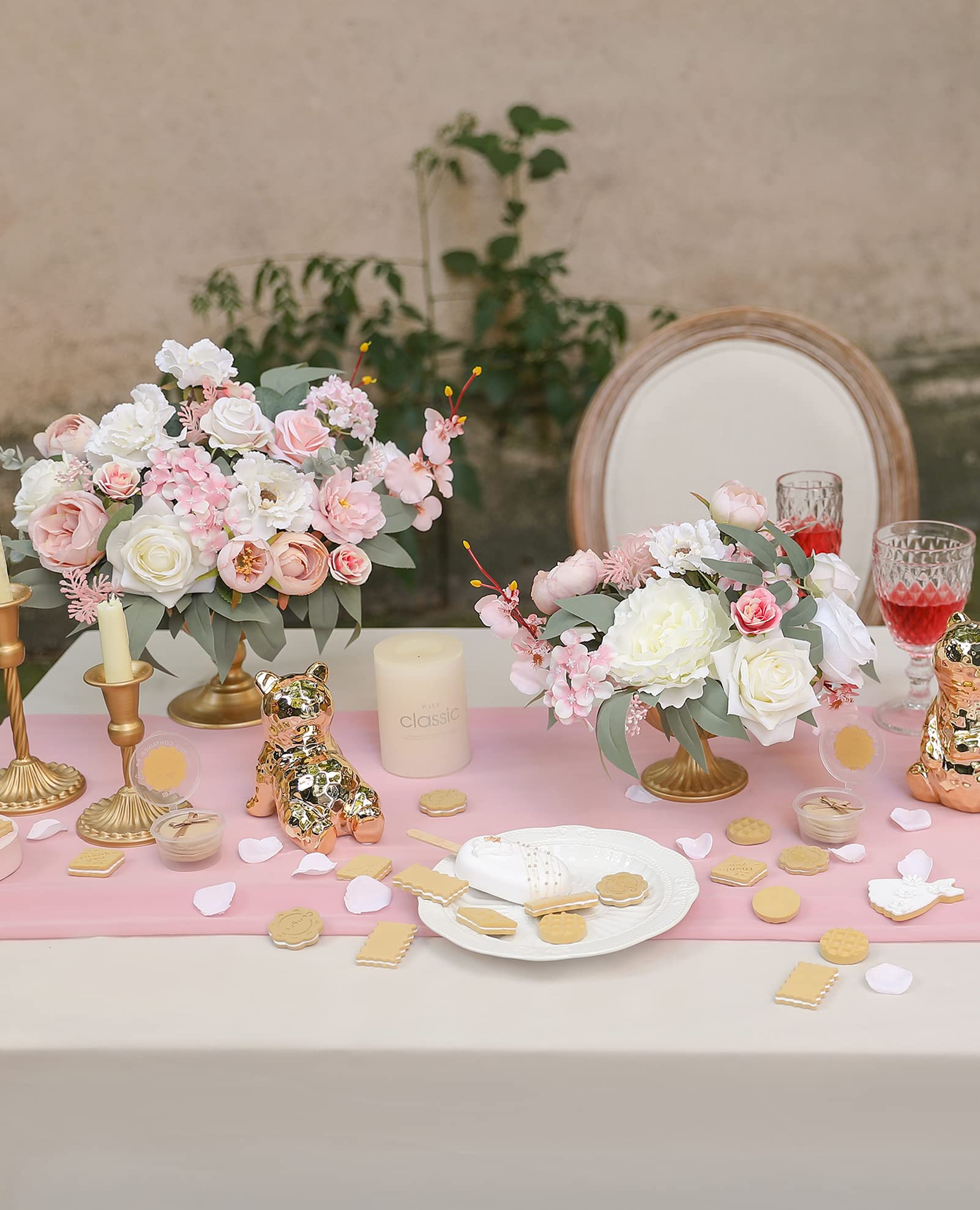 Artificial Silk Flowers Combo Set - DIY Wedding Bouquets, Floral Centerpieces for Tables, Party & Baby Shower Decor (Pink & White) - Perfect for Home, Office & Event Decorations