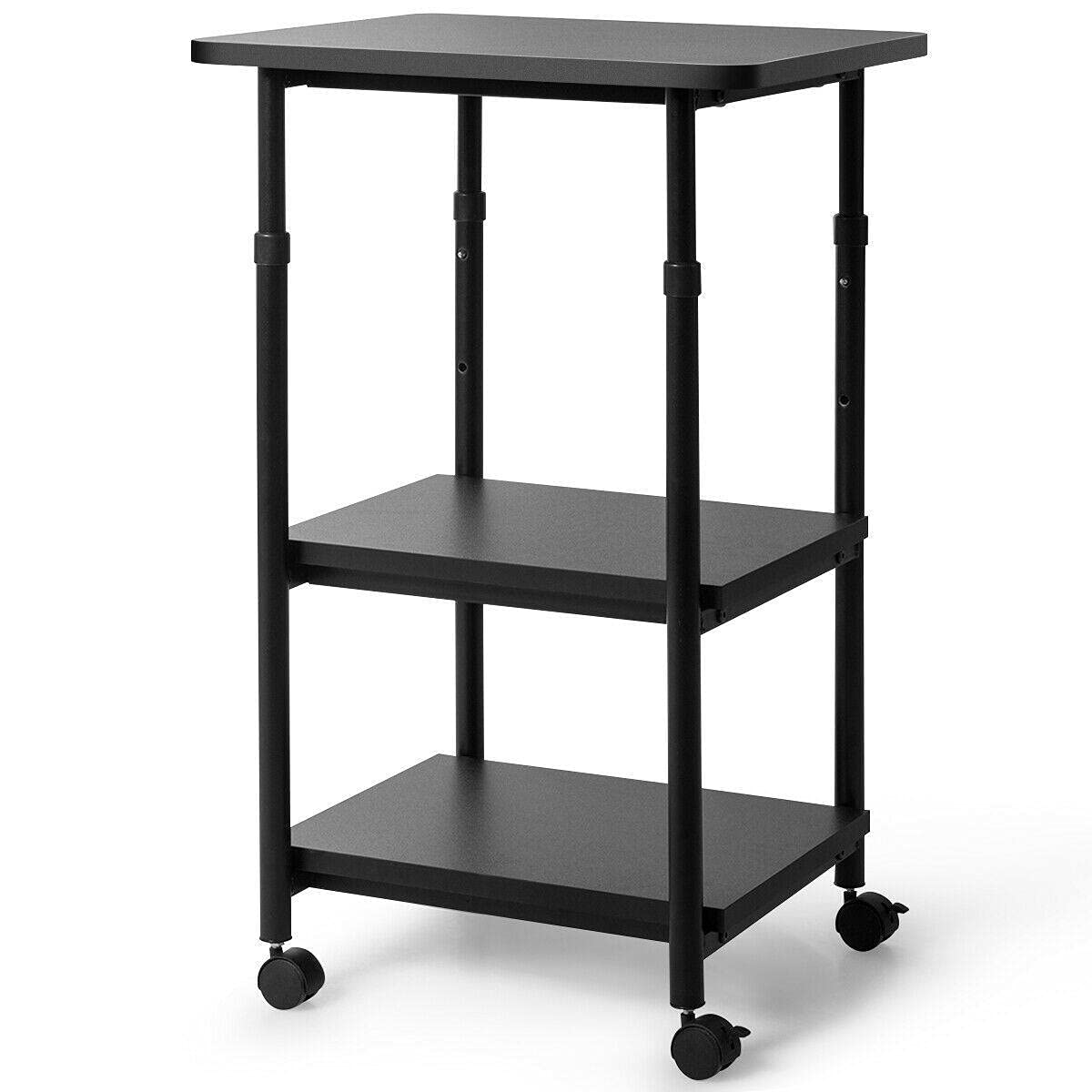 StateOJ 3-Tier Rolling Adjustable Printer Cart Stand with Storage - Mobile Office Organizer for Printer, Scanner & Supplies - Perfect for Home Office, School & Workspace Organization