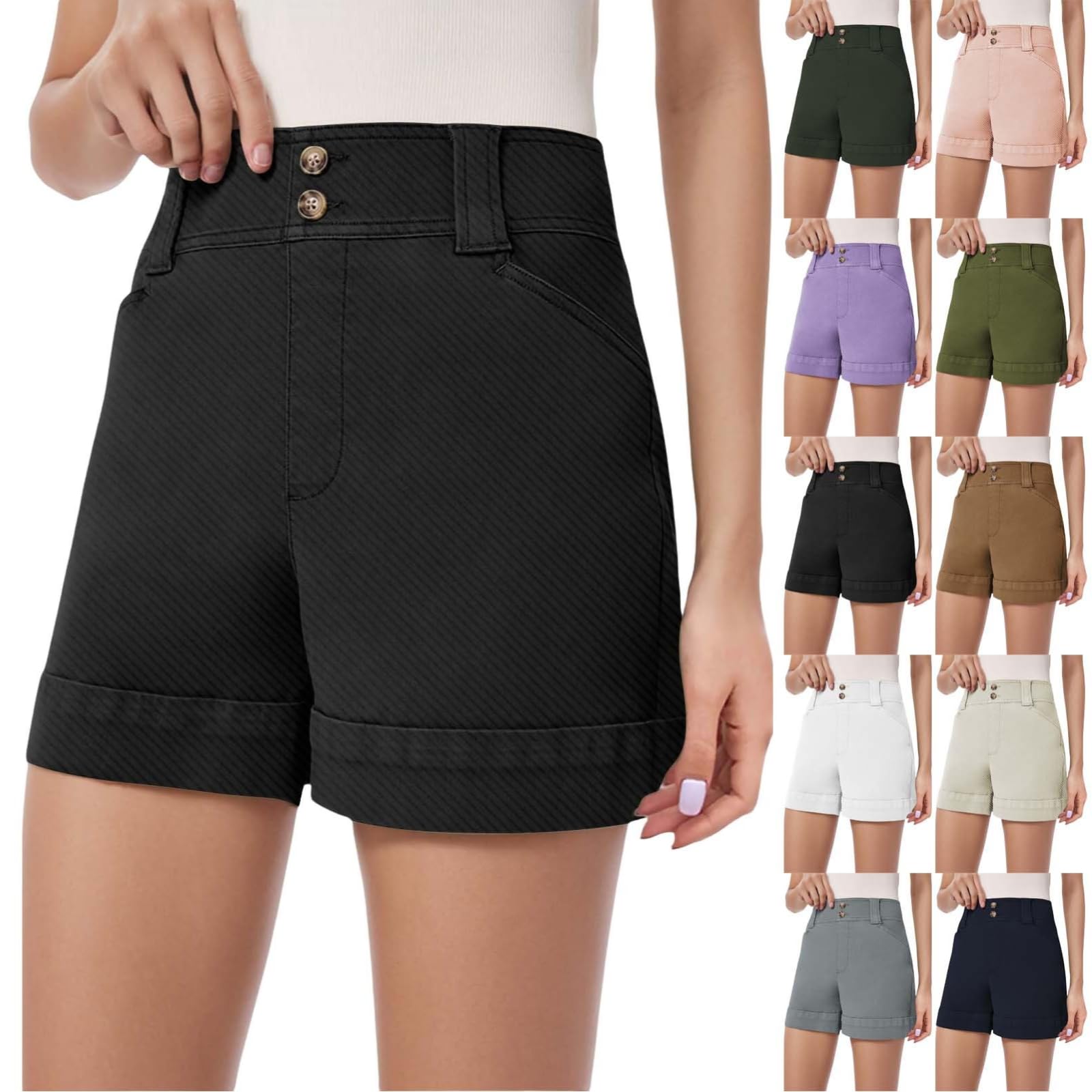 Women's Stretchy Twill Jean Shorts - High Waist Denim Bermuda Shorts with Multiple Pockets | Summer 2024 Casual Wear for Beach, Travel & Everyday Outfits