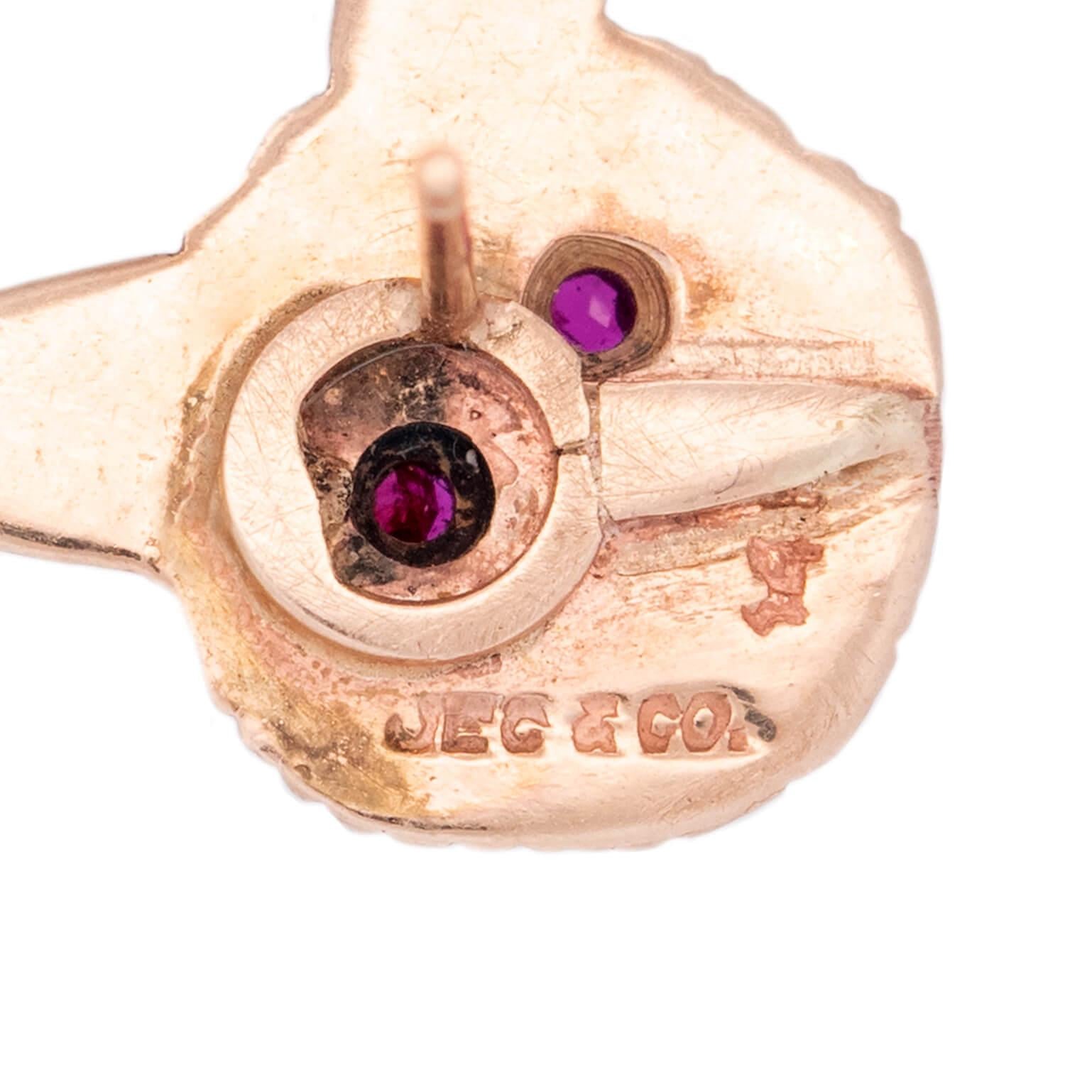 Vintage J.E. Caldwell & Co. Art Deco 14K Gold Ruby Fox Stud Earrings for Women - Elegant Gift for Birthday, Anniversary & Special Occasions