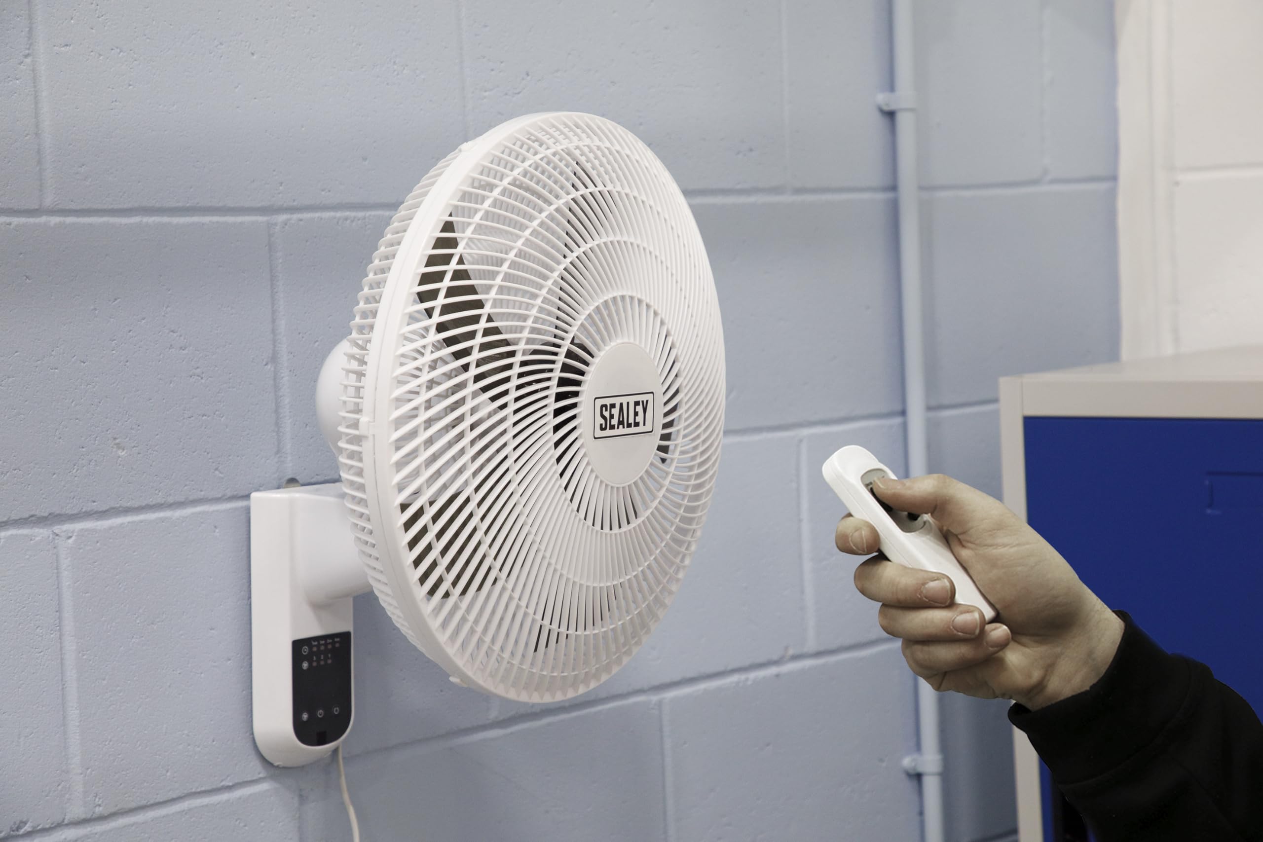 Sealey SWF16WR 16-Inch Wall Mount Fan with Remote Control, 3-Speed Settings, 230V - Perfect for Home, Office, and Warehouse Cooling