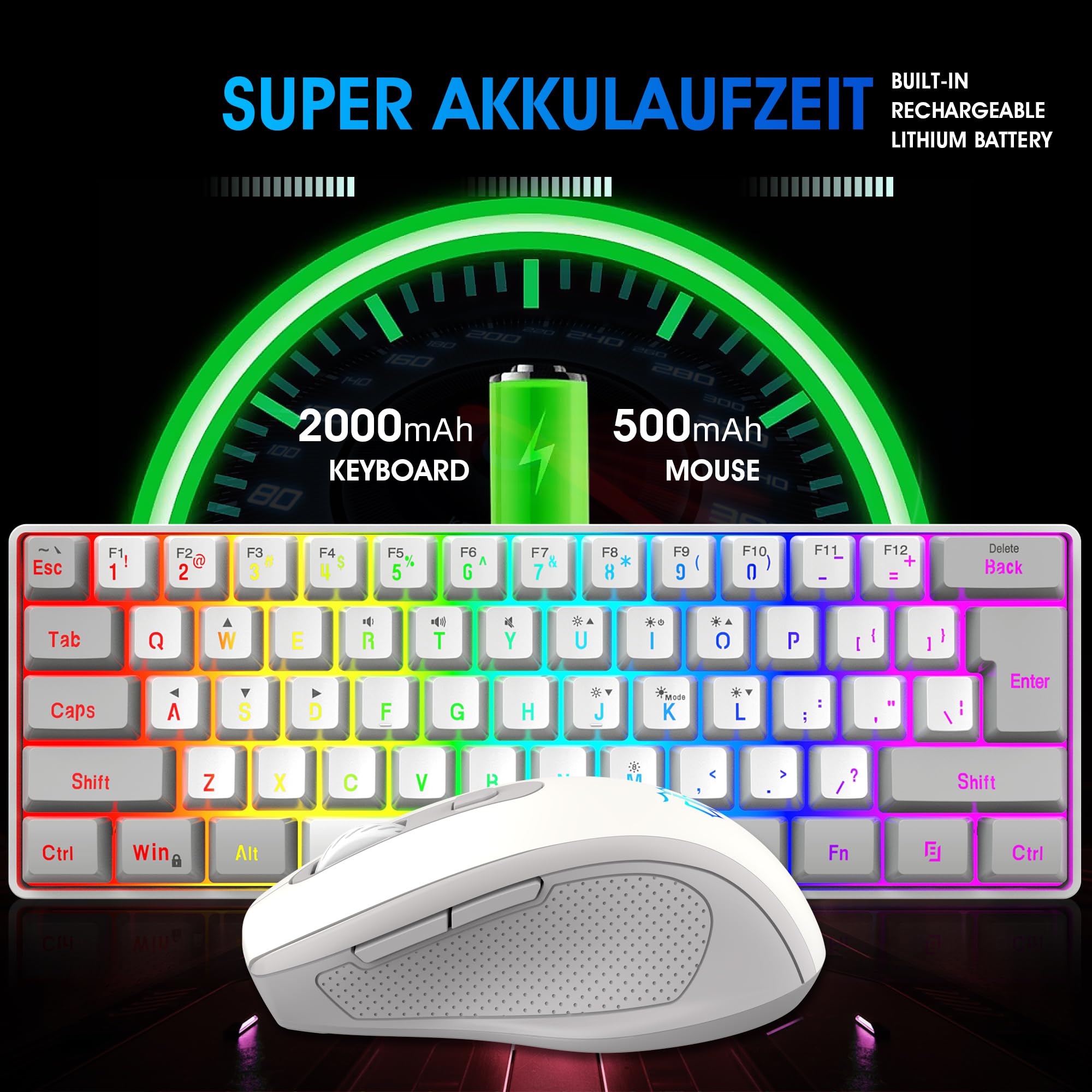 SNPURDIRI 2.4G Wireless Gaming Keyboard and Mouse Combo - 60% Compact Mechanical Feel RGB Backlit Keyboard & Ergonomic Vertical Wireless Mouse (Grey/White) for PC, Mac, Laptop - Perfect for Gaming, Office Work & Home Use