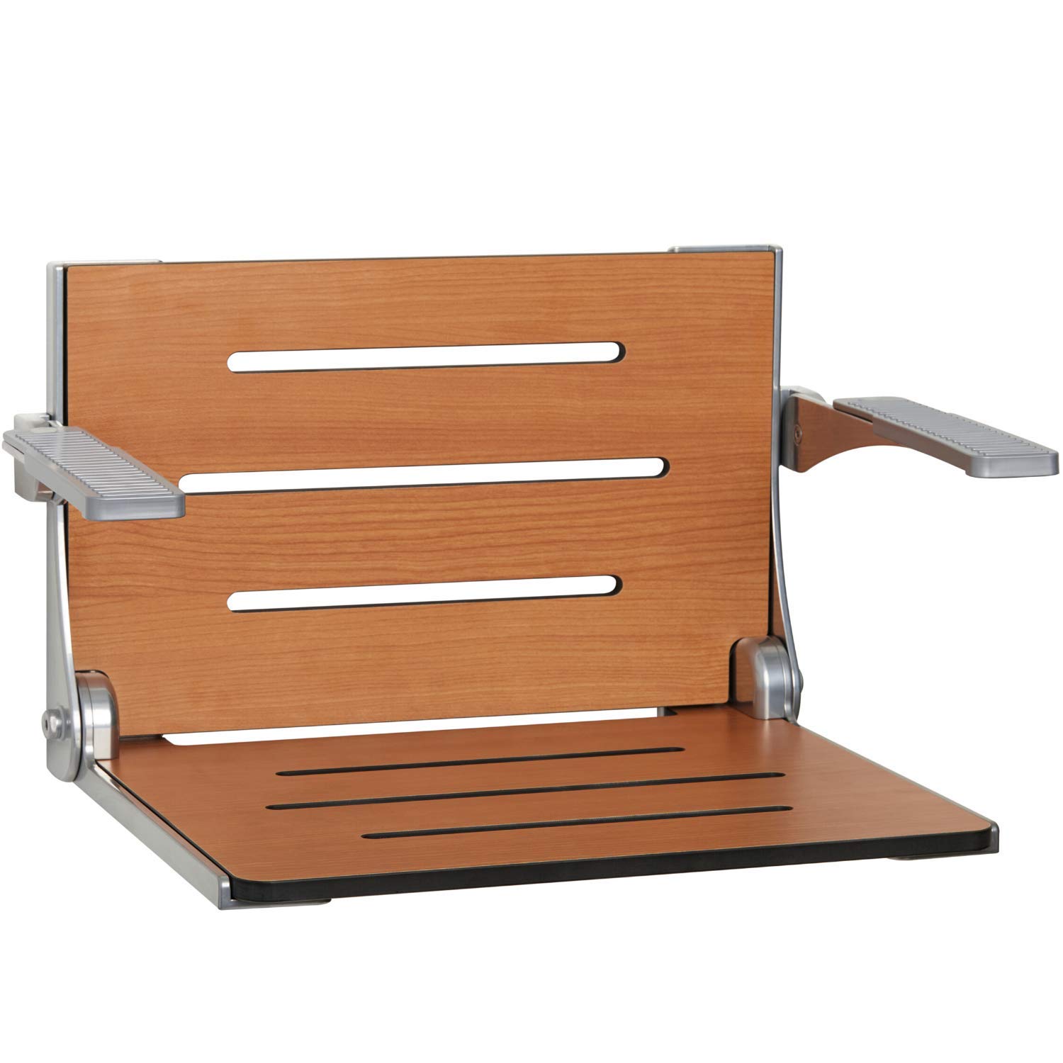 Premium Teak Folding Shower Bench with Arms - Wall Mounted Chrome Frame for Bathroom Safety & Comfort - Ideal for Elderly, Disabled & Spa Relaxation