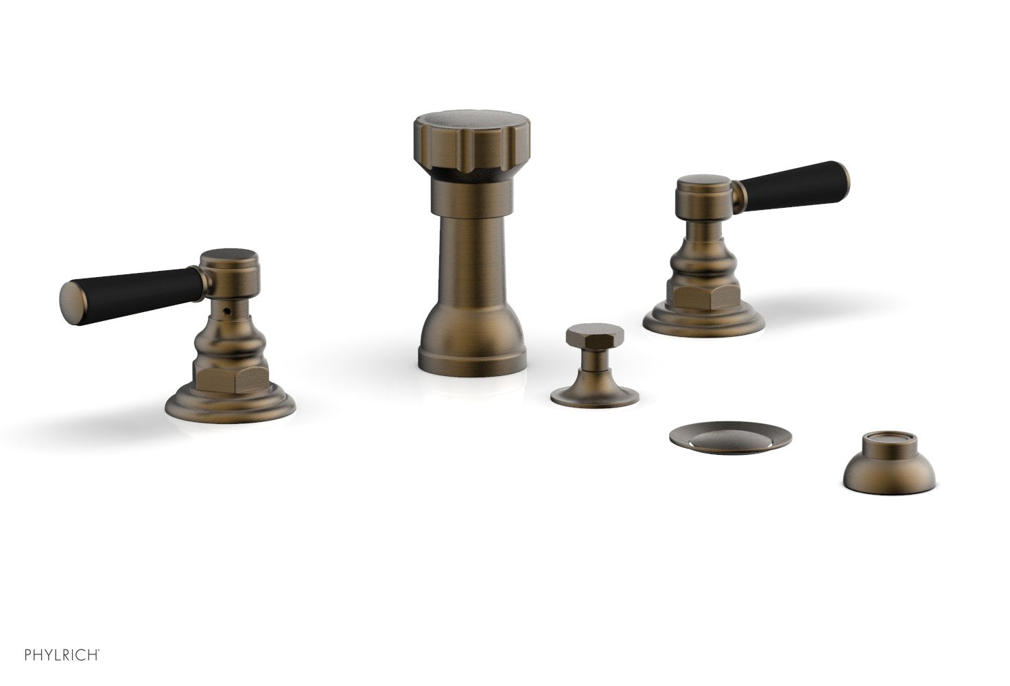 HEX TRADITIONAL 4-Hole Bidet Faucet Set with Satin Black Lever Handles - Model 500-61 - Perfect for Bathroom Renovation & Modern Toilet Upgrades