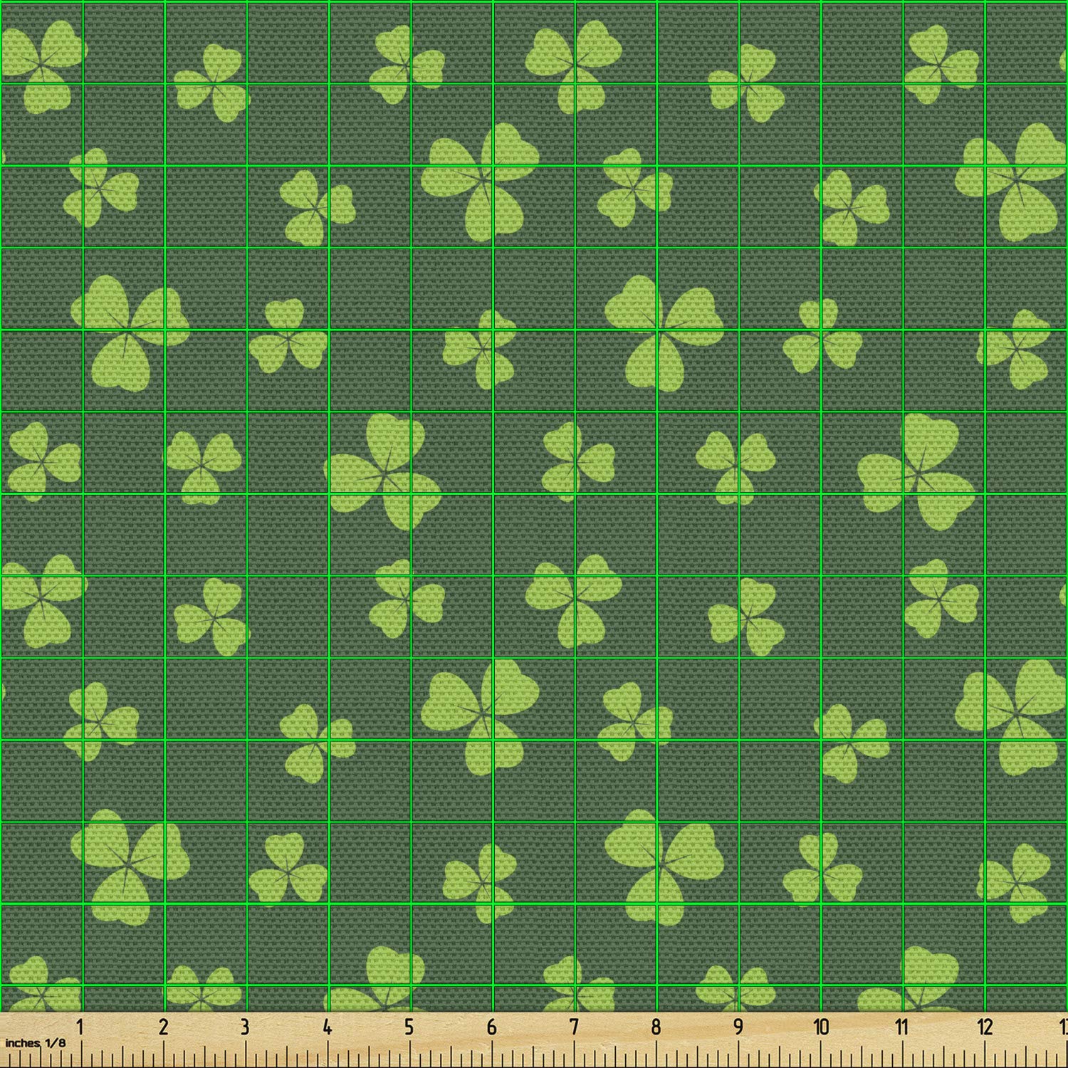 Ambesonne Floral Fabric by The Yard - Repeating Mini Shamrock Leaves Nature Pattern in Fern Green & Lime Green - 10 Yards Upholstery Fabric for Sofa, Curtains, Pillows & Home Decor | Perfect for Living Room, Bedroom & DIY Craft Projects