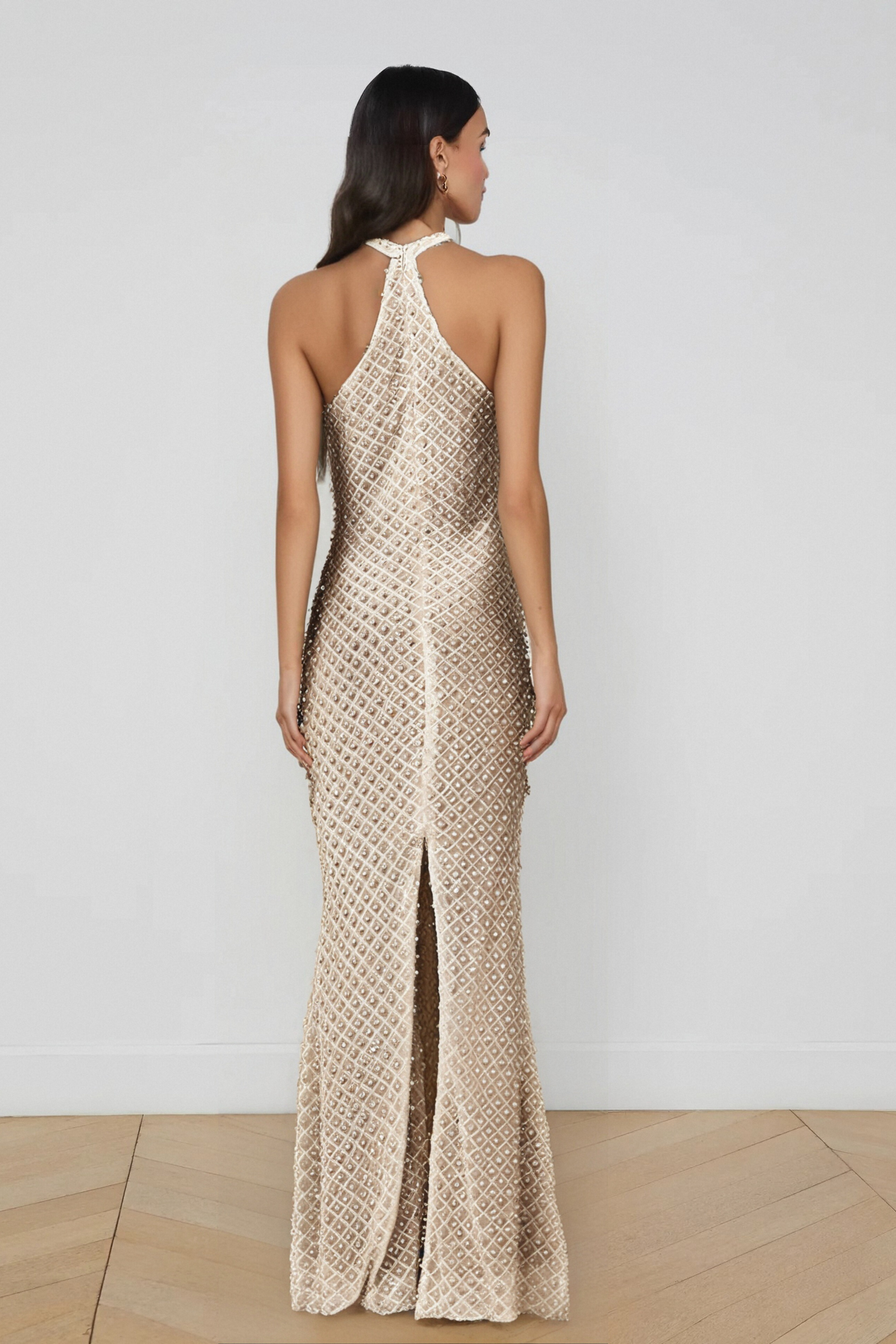 Claudine White Embellished Halterneck Maxi Dress - Elegant Summer Beach Wedding Party Gown for Women