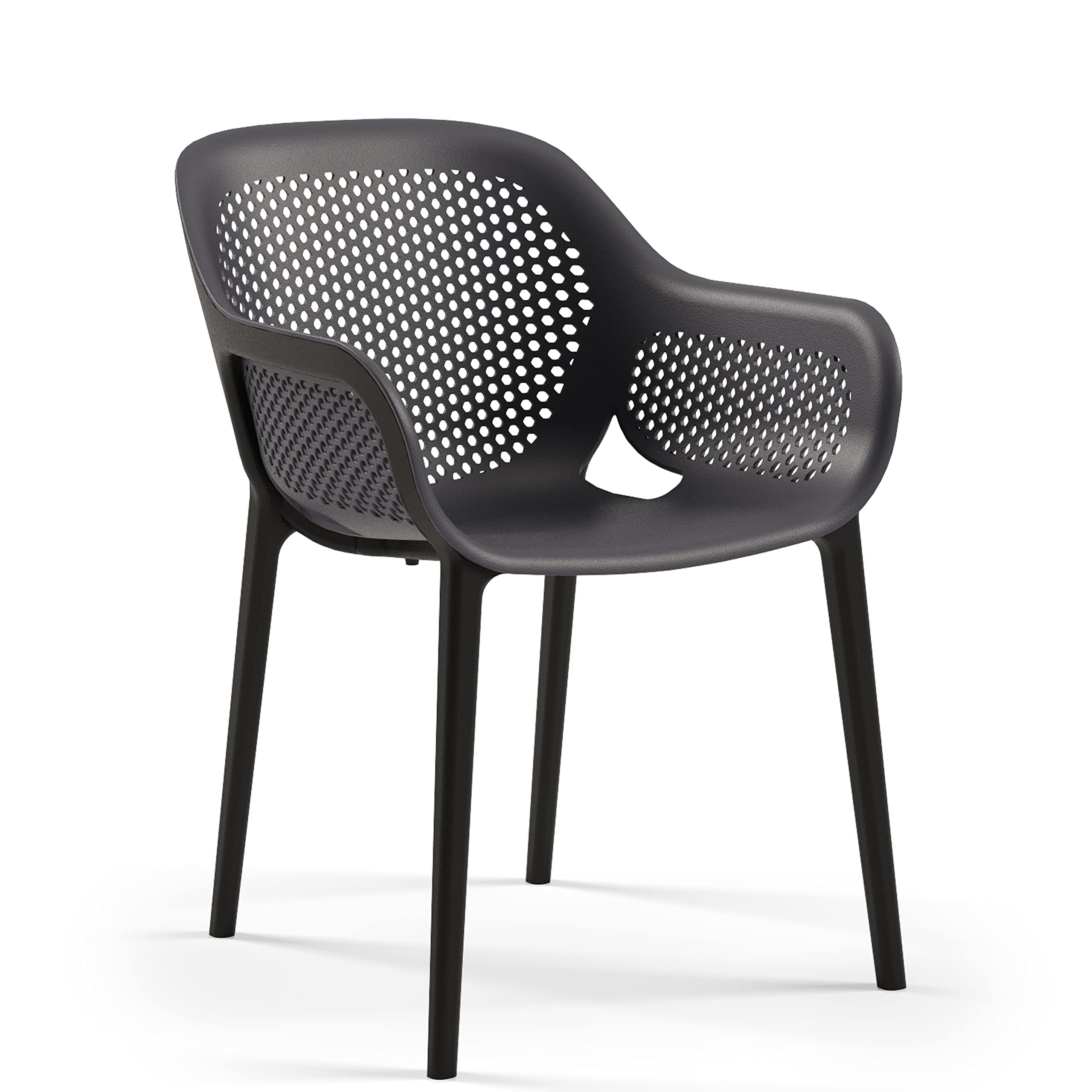 Modern Stackable Patio Dining Chairs (Set of 2) - Indoor/Outdoor Arm Chairs in Anthracite Black - Perfect for Backyard, Garden, Poolside & Dining Room Decor