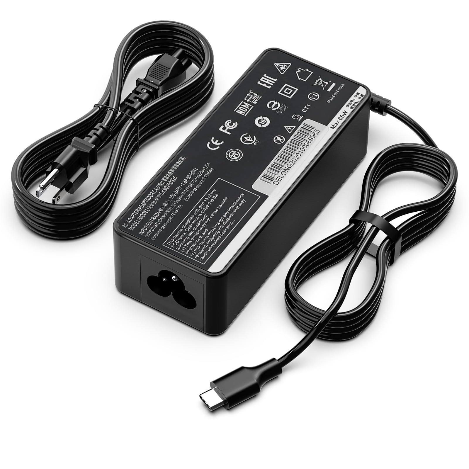 65W USB C Laptop Charger for Lenovo Chromebook & ThinkPad - Compatible with C330, S330, 100e, 300e, Yoga C930/C940, IdeaPad 730s, X1 Carbon, T480/T480s/T570/T580 - Fast Charging AC Power Adapter for Home, Office & Travel