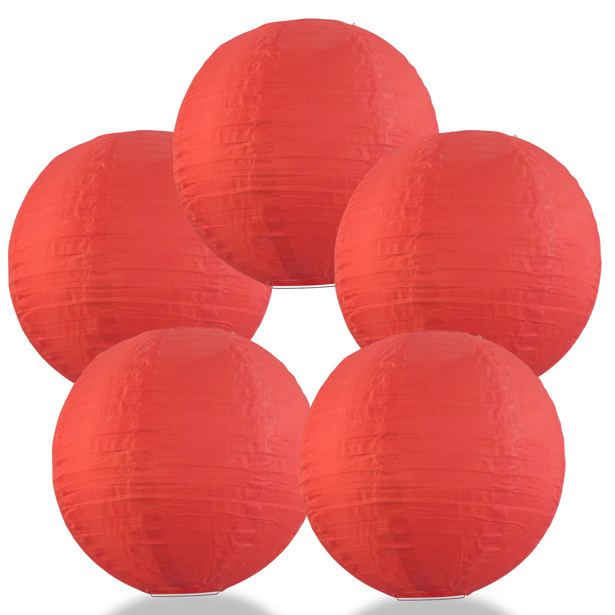 5 Pack Red Shimmering Nylon Lanterns - 14 Inch Even Ribbing Hanging Decorations for Parties, Weddings & Outdoor Events - Durable & Weather Resistant