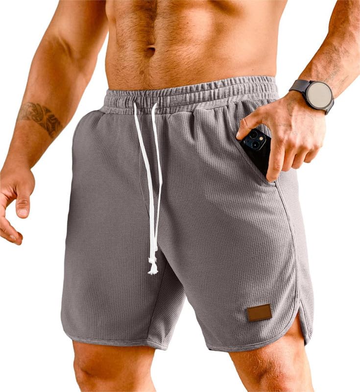 **JMIERR Men's Athletic Shorts - Elastic Waist with Drawstring, Stretch Waffle Fabric for Running, Gym, Workout & Beach - Comfortable Casual Sweat Shorts for Sports & Outdoor Activities**