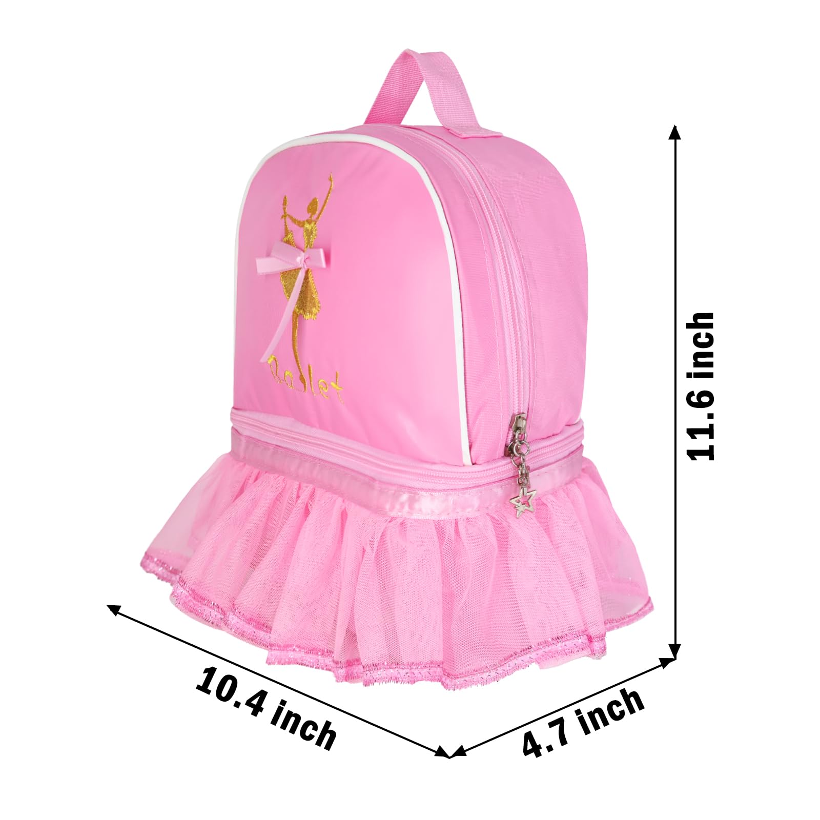**KingBig Cute Dance Backpack Ballet Bag Kit for Girls - Personalized Waterproof Dance Bag with Key Chain & Plush Hanging Pink Ball - Perfect for Ballet Class, Dance Practice & School**