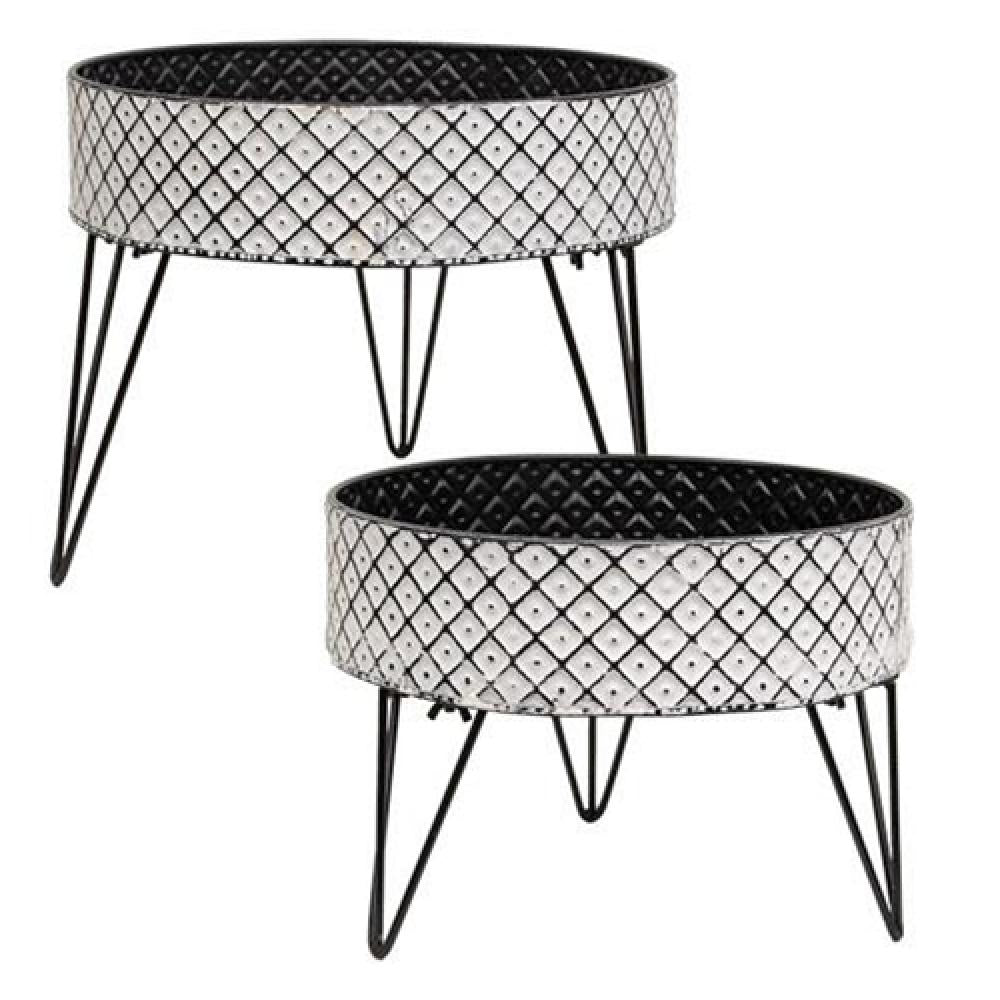 2-Pack Short Metal Boho Buckets with Stands - Vintage Planters for Succulents, Herbs & Home Decor | Indoor & Outdoor Use