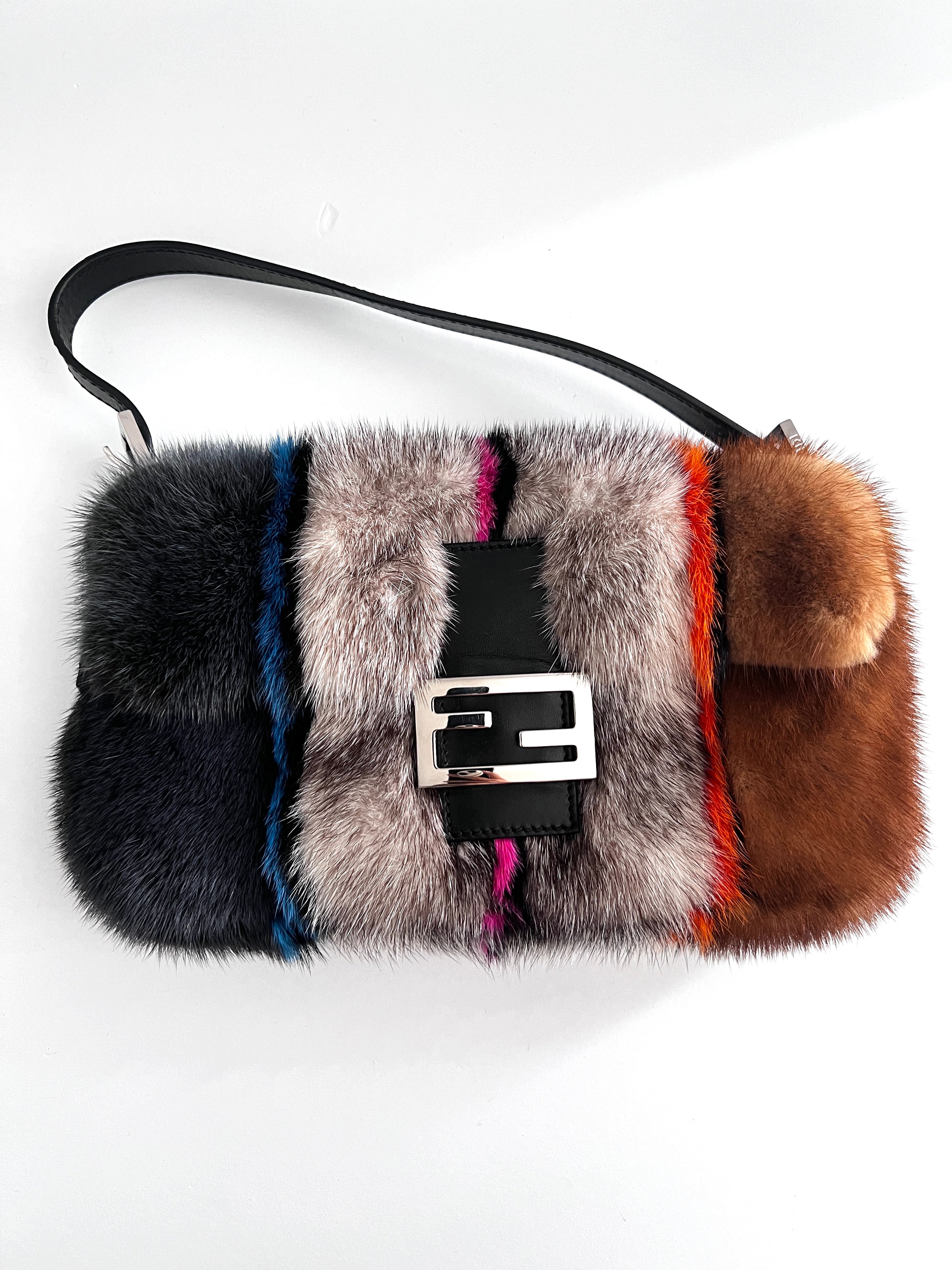 Fendi Mink Strip Baguette Bag - Luxury Designer Crossbody Purse for Women | Perfect for Evening Parties, Date Nights & Special Occasions