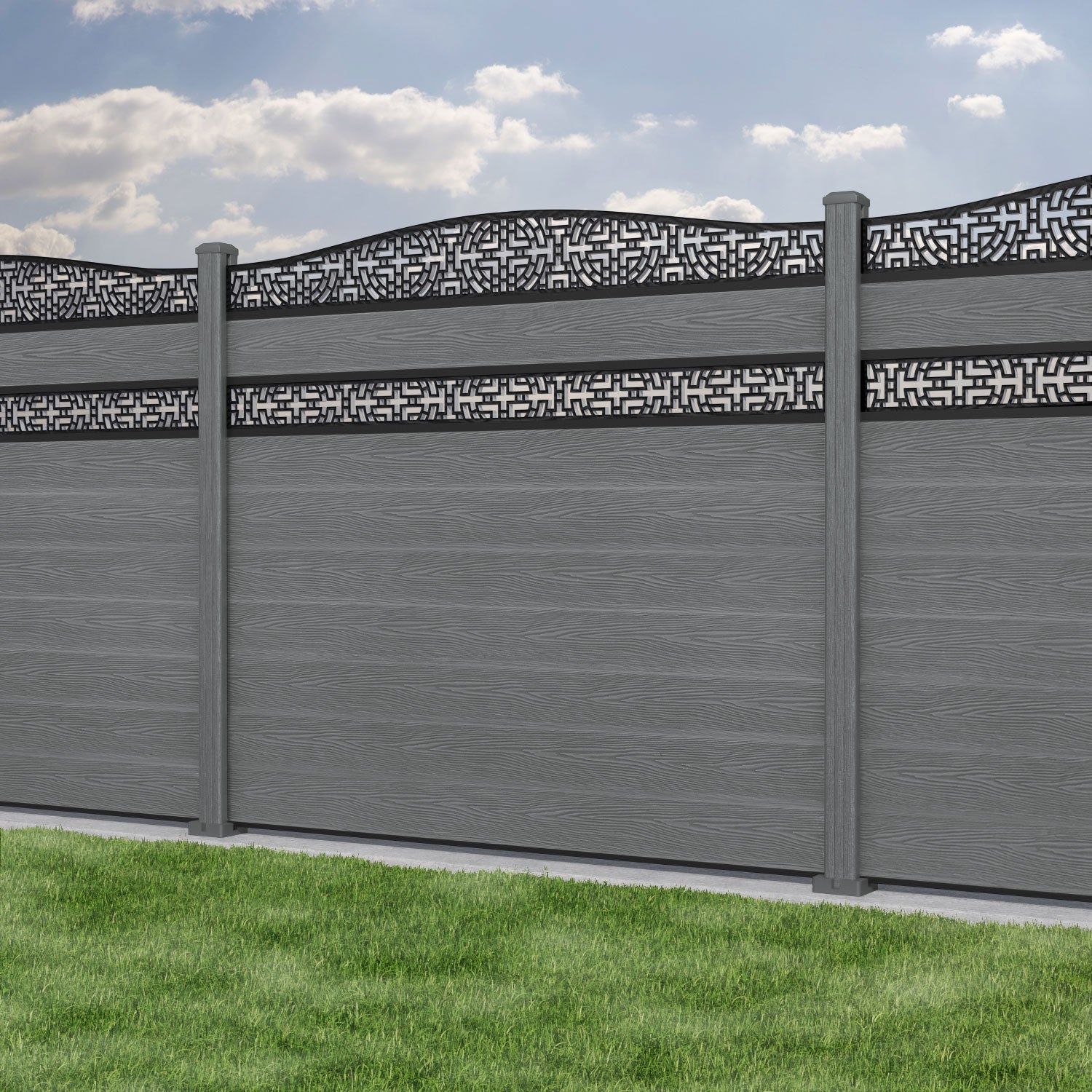 Classic Kumo Curved Top Split Screen Fence Panel - Mid Grey Composite Privacy Fencing with Durable Posts | Perfect for Backyard, Garden, and Patio Enclosures