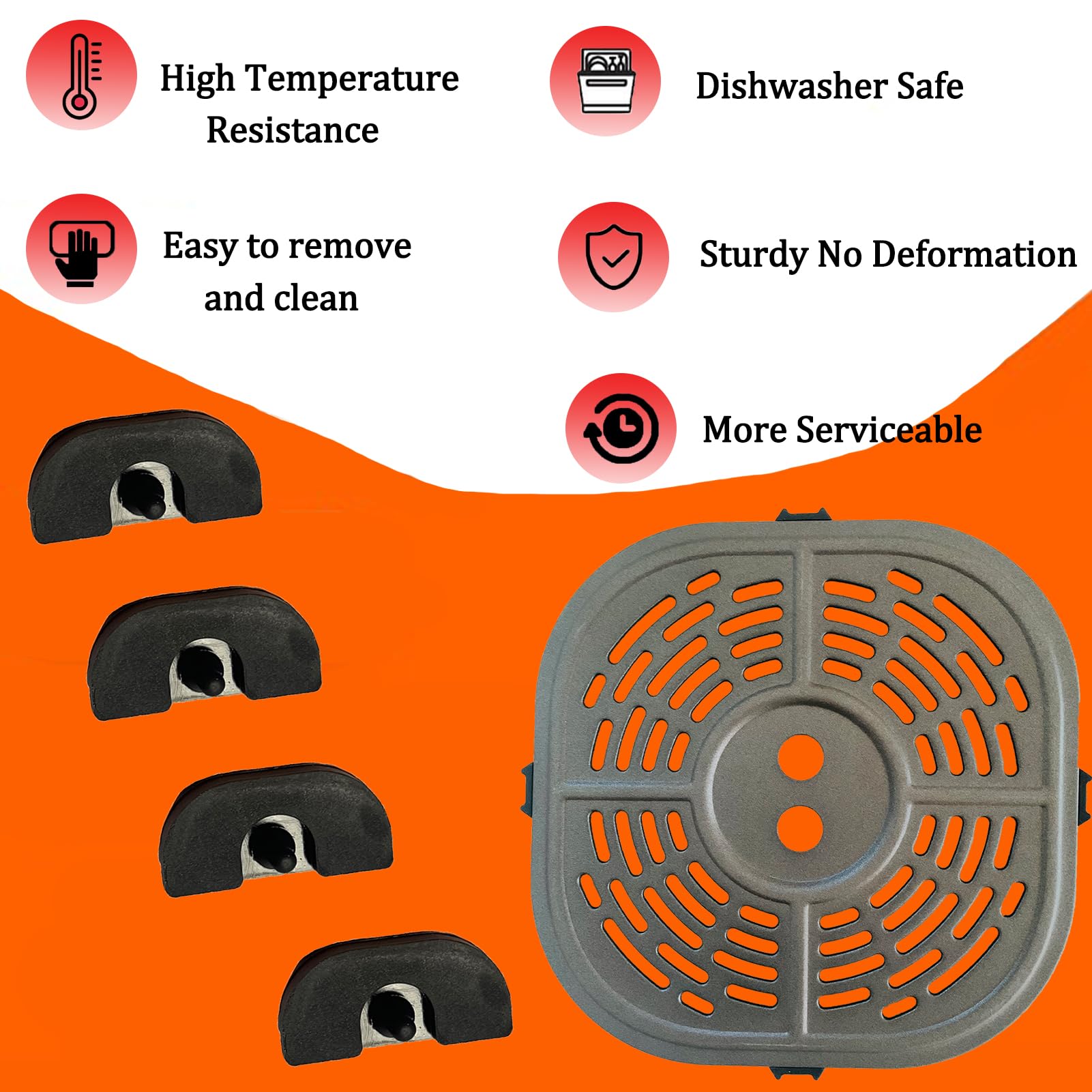 Upgraded Silicone Rubber Feet for Bella Pro Series 6QT Digital Air Fryer - Non-Slip Bumpers, Leg Pads & Spacers for 6QT Square Air Fryer - Perfect for Kitchen Counter Protection & Stability