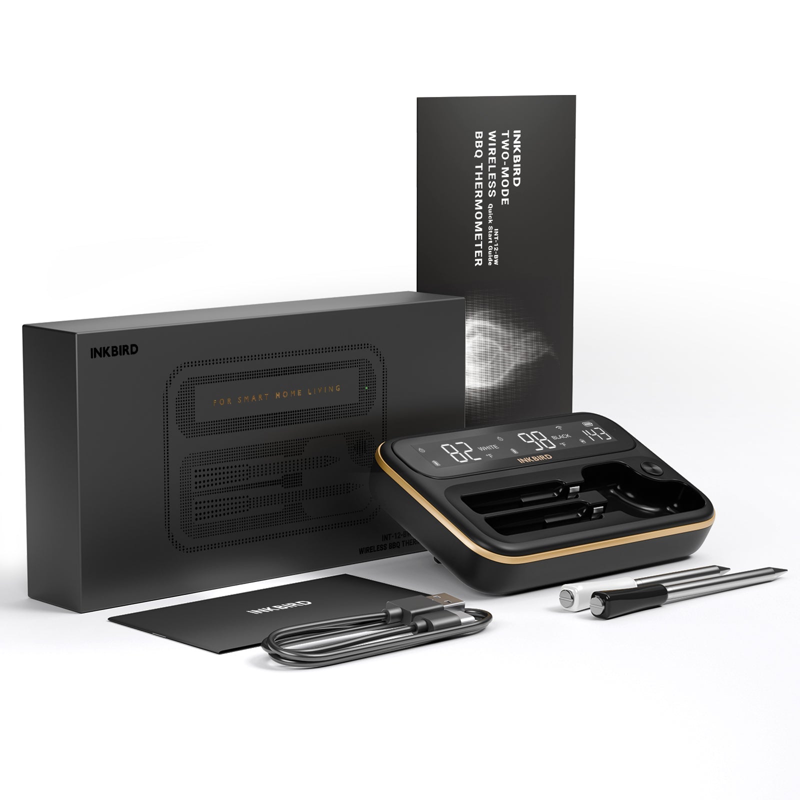 Wireless WiFi & Bluetooth Smart Meat Thermometer with Dual Probe - INT 12 BW - Perfect for Grilling, Smoking, and BBQ Cooking
