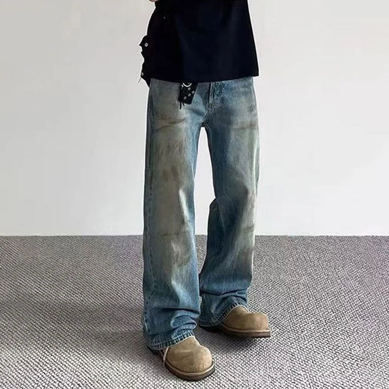 Vintage Tie-Dye High Waisted Flared Jeans for Men - American Streetwear Denim Pants with Distressed Design (Style 9W1481) | Perfect for Casual Wear, Music Festivals & Retro Fashion Outfits