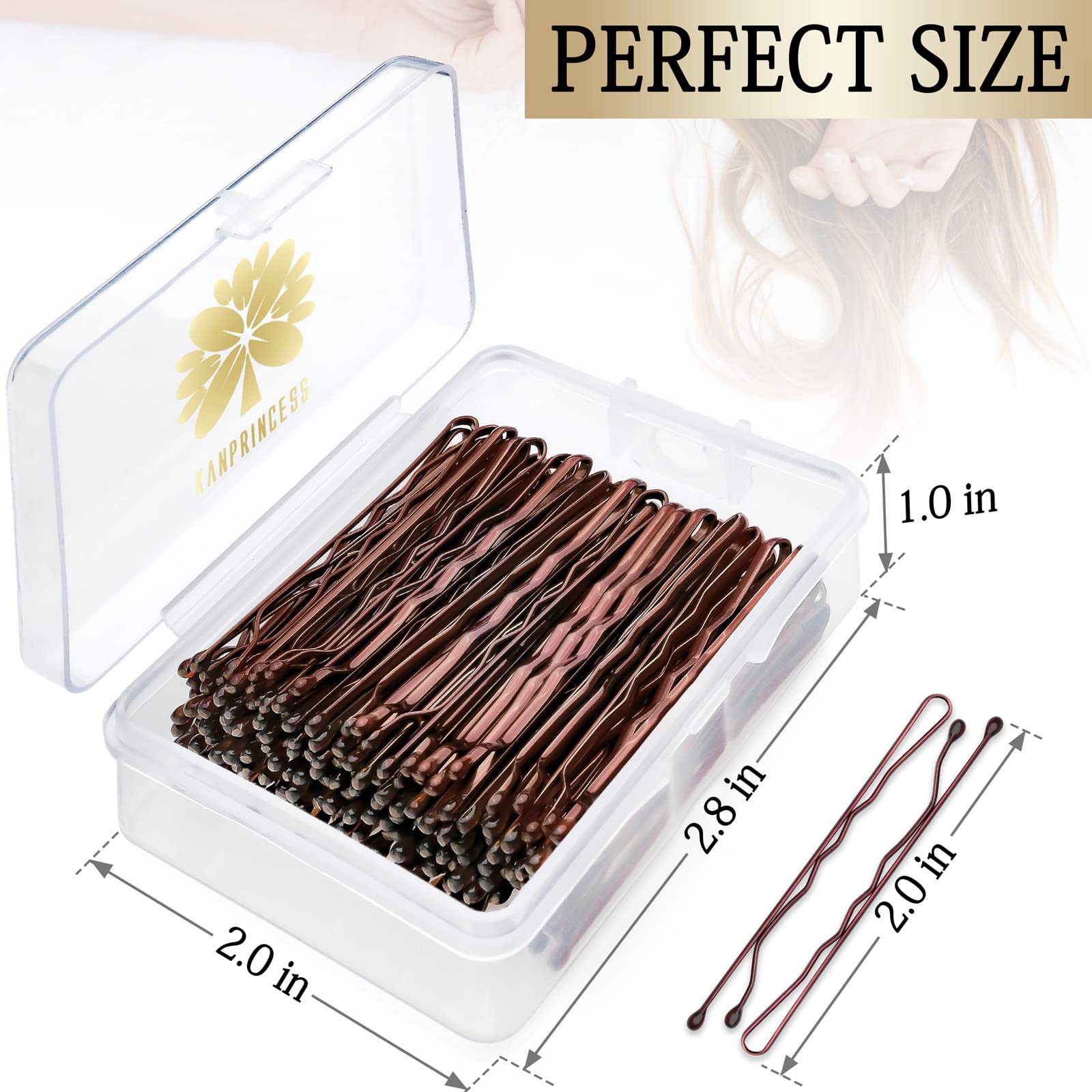 100PCS 2-Inch Hair Pins Kit - Strong Hold Bobby Pins & Hair Clips for Women, Girls & Salon Use - Includes Clear Storage Box (Brown) | Perfect for Styling, Updos, Braids & Everyday Hair Accessories