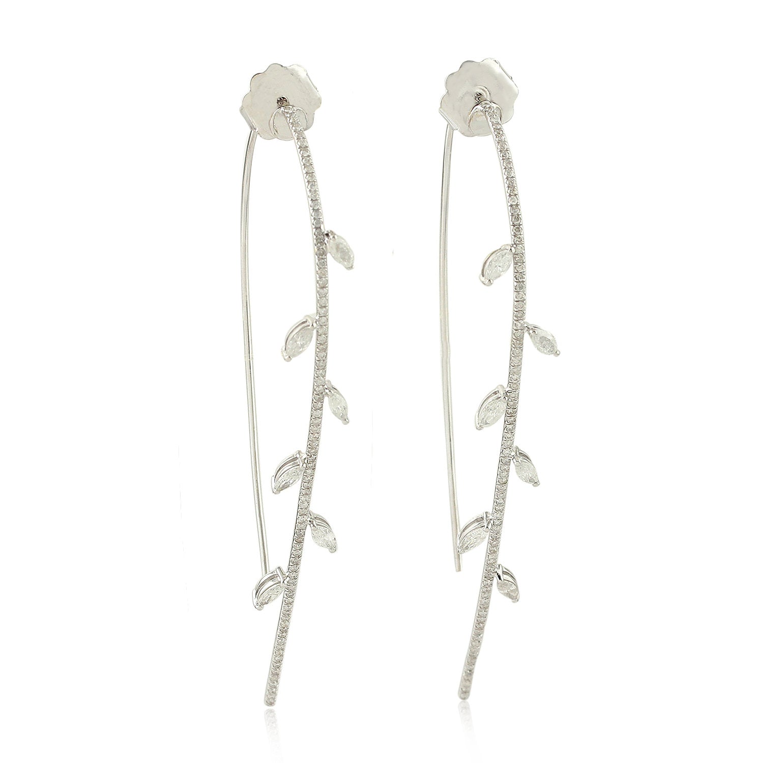 18K White Gold Marquise Cut Diamond Hoop Dangle Earrings for Women - Perfect for Weddings, Parties & Special Occasions