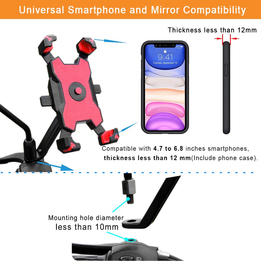 Motorcycle Phone Mount - 1 Second Auto Lock & Quick Release Phone Holder for Motorcycle, Moped, Scooter | Universal 4.5-6.8 Inch Cell Phone Holder for iPhone & Android | Perfect for GPS Navigation & Hands-Free Riding