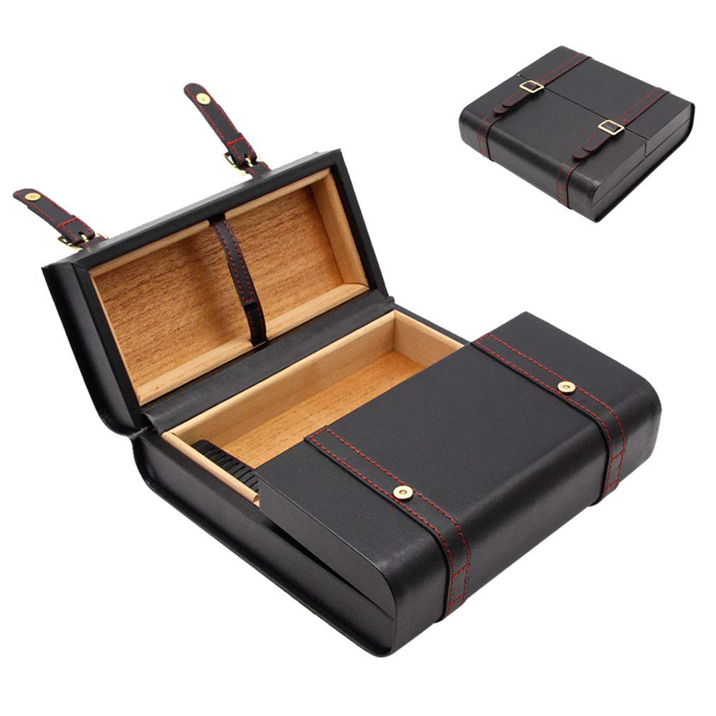 Premium Travel Cigar Humidor Case - Cedar Wood Lined Leather Portable Cigar Box with Humidifier | Perfect for Business Gifts, Wedding, Anniversary & Birthday Presents | Great for Travel, Outdoor & Home Cigar Storage