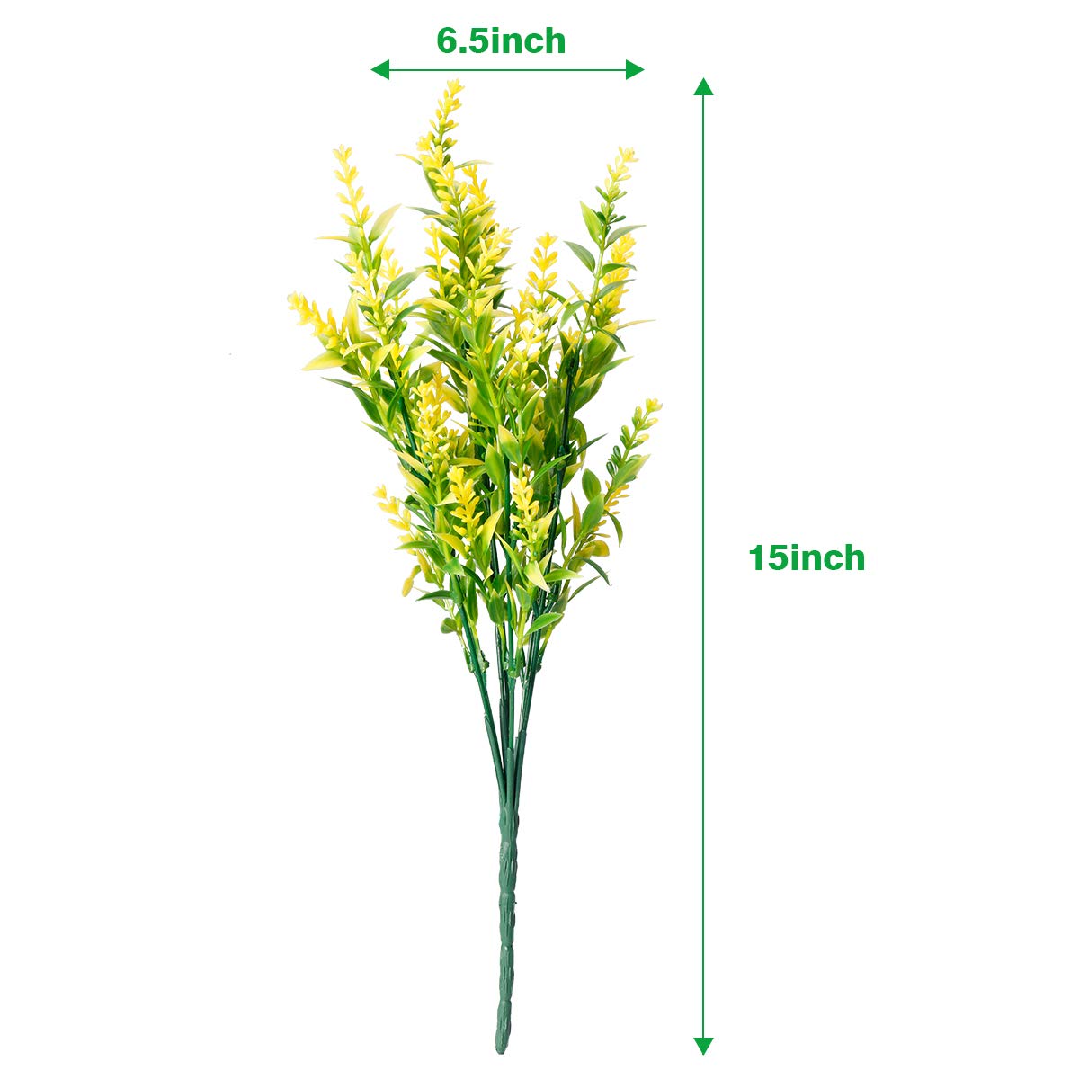 8 Bundles Artificial Lavender Flowers - UV Resistant Faux Plastic Plants for Outdoor Garden, Porch & Window Box Decor - No Fade, All Weather (Yellow) - Perfect for Home, Wedding & Party Decoration