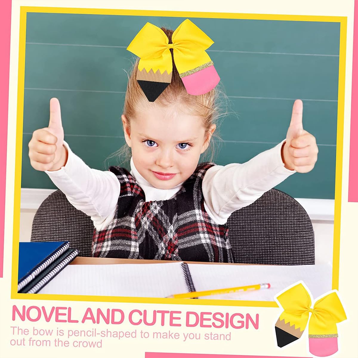 4 Pcs Yellow Grosgrain Ribbon Hair Bows Clips for Girls - School, Kindergarten & Toddler Hair Accessories - Perfect for Daily Wear, Parties & Special Occasions