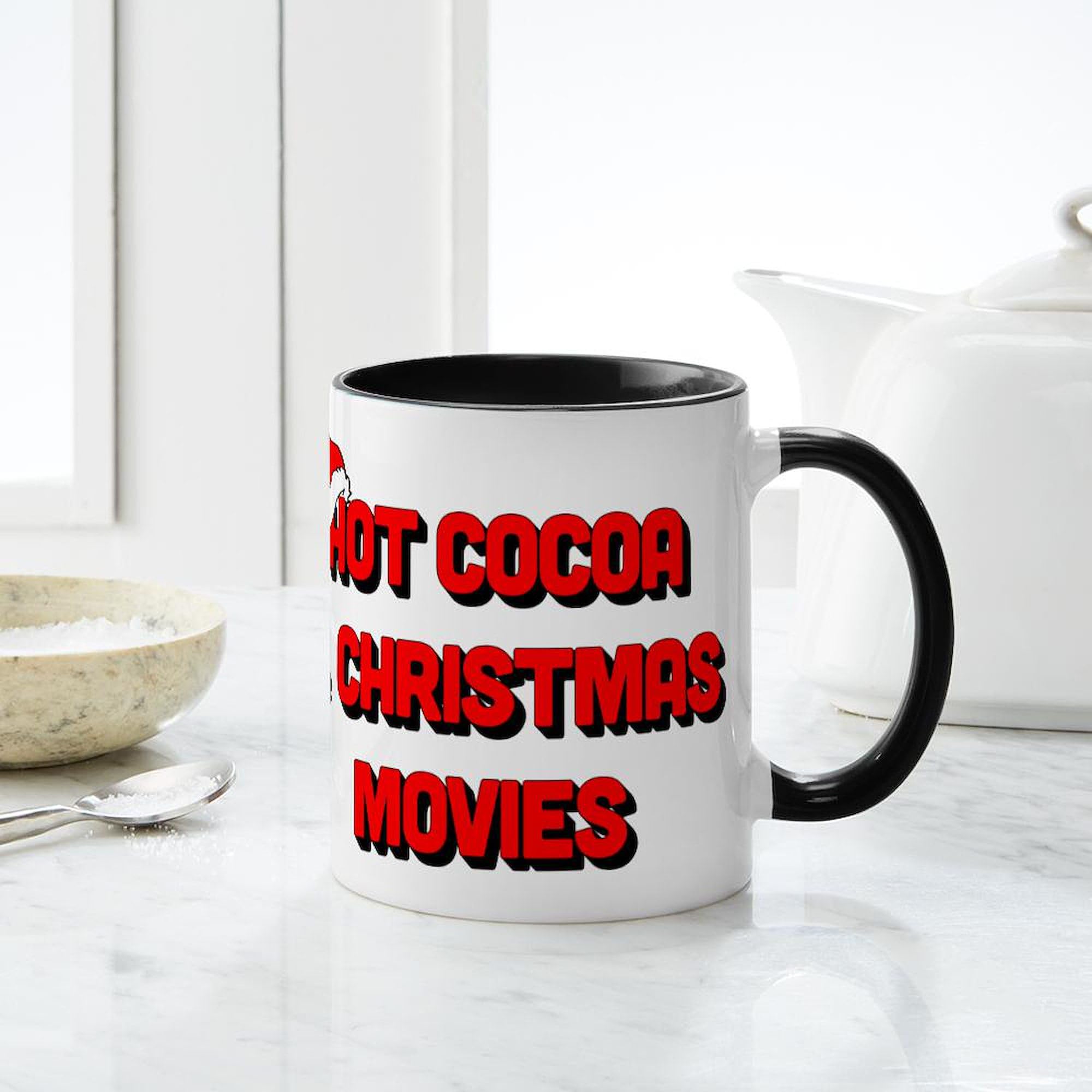 Hot Cocoa & Christmas Movies 11 oz Ceramic Coffee Mug - Holiday Gift for Cocoa Lovers & Film Fans - Perfect for Cozy Winter Nights & Christmas Movie Marathons
