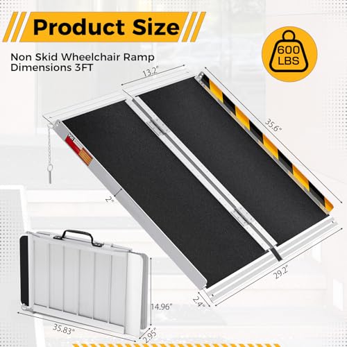 GARVEE 2 FT Non-Slip Aluminum Folding Wheelchair Ramp - Portable Threshold Ramp for Home Steps, Cars, Doorways & Stairs - Lightweight Scooter Ramp for Indoor/Outdoor Mobility Access