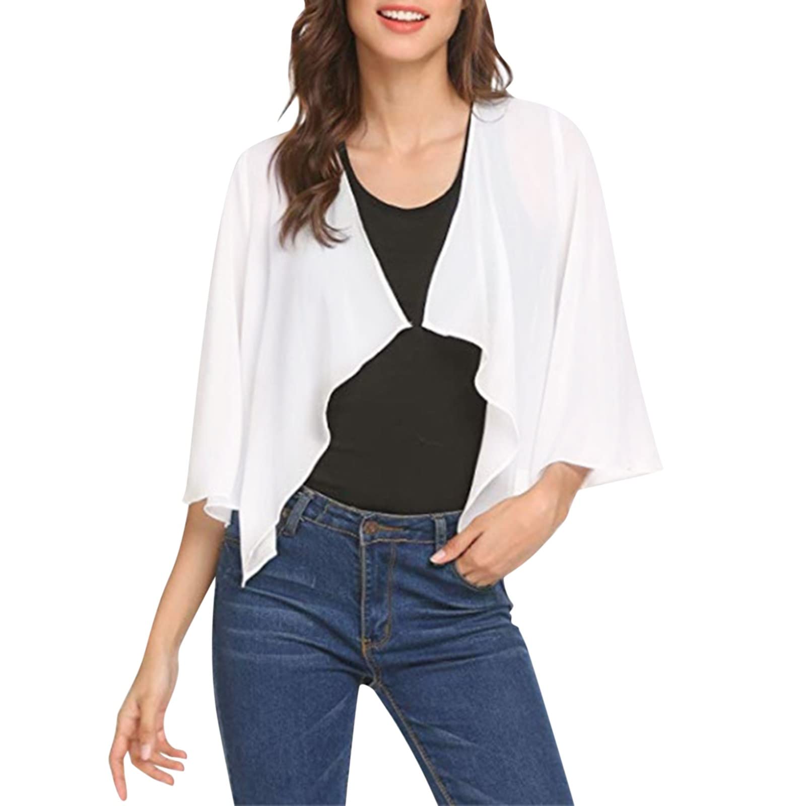 Women's Fashion Cardigan Sweater - Solid Mesh Irregular Short Sleeve Fall Coat | Cozy Layering for Office, Date Night & Casual Outfits