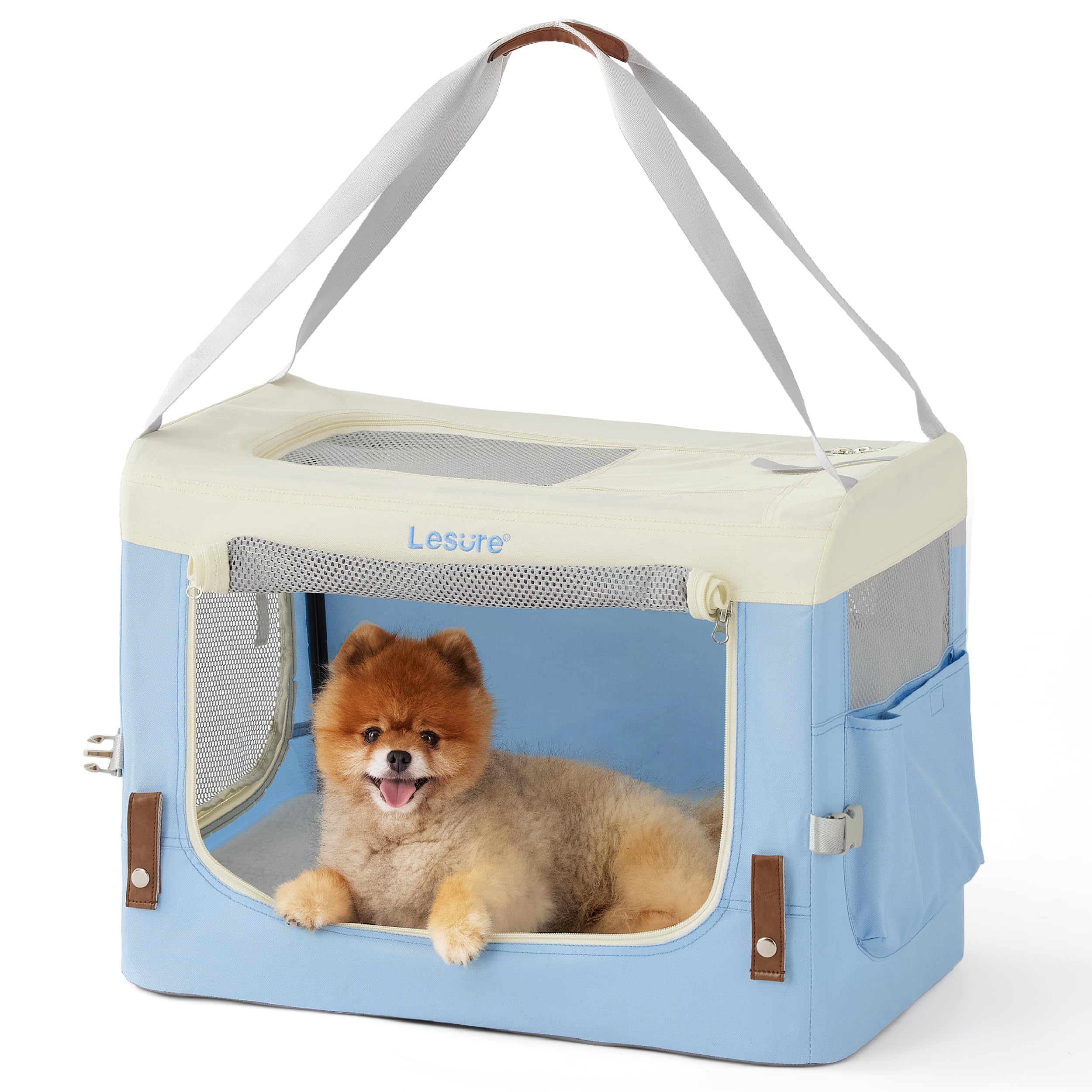 Collapsible Travel Dog Crate for Small Dogs - 24 Inch Portable Soft Pet Carrier with Handle | Indoor & Outdoor Use | Folding Fabric Kennel for Camping, Travel & Home (Blue)