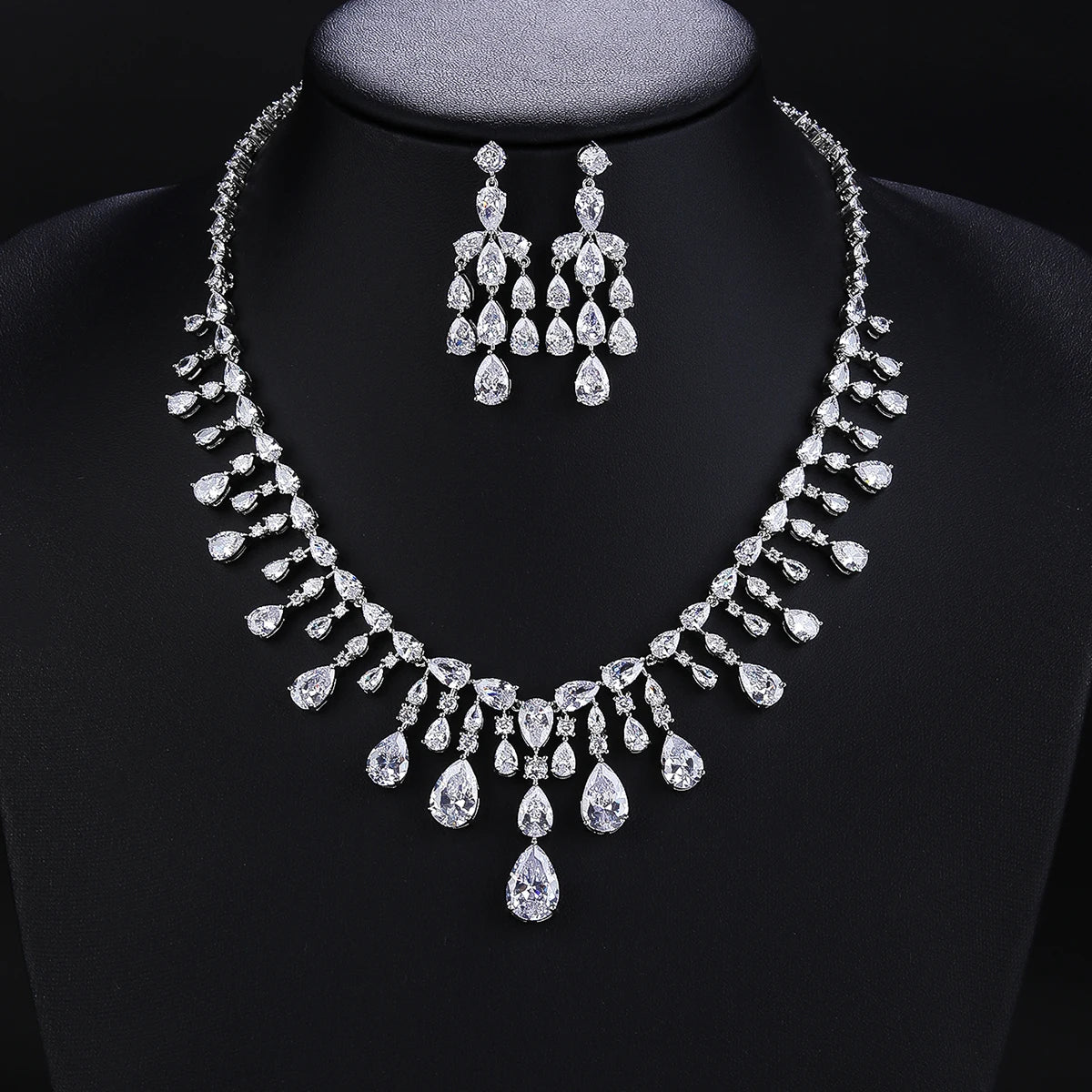 Silver Cubic Zirconia Bridal Jewelry Set - Wedding Necklace & Earrings for Women, Bridesmaid Accessories Gift | Perfect for Weddings, Parties & Special Occasions