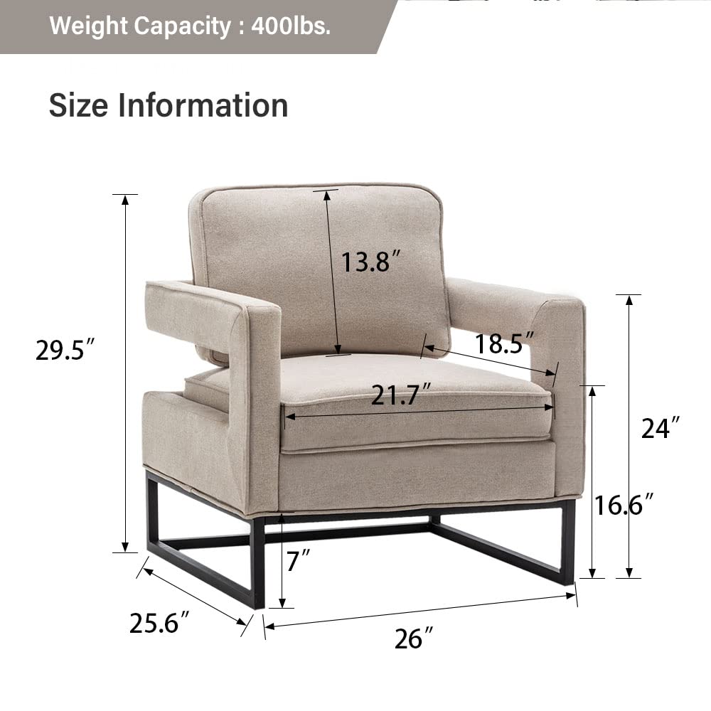 Andeworld Mid Century Modern Accent Chair - Upholstered Armchair for Living Room, Bedroom & Apartment - Comfortable Lounge Chair for Reading & Relaxing - Beige Fabric Sofa Chair - Perfect for Small Spaces & Home Decor
