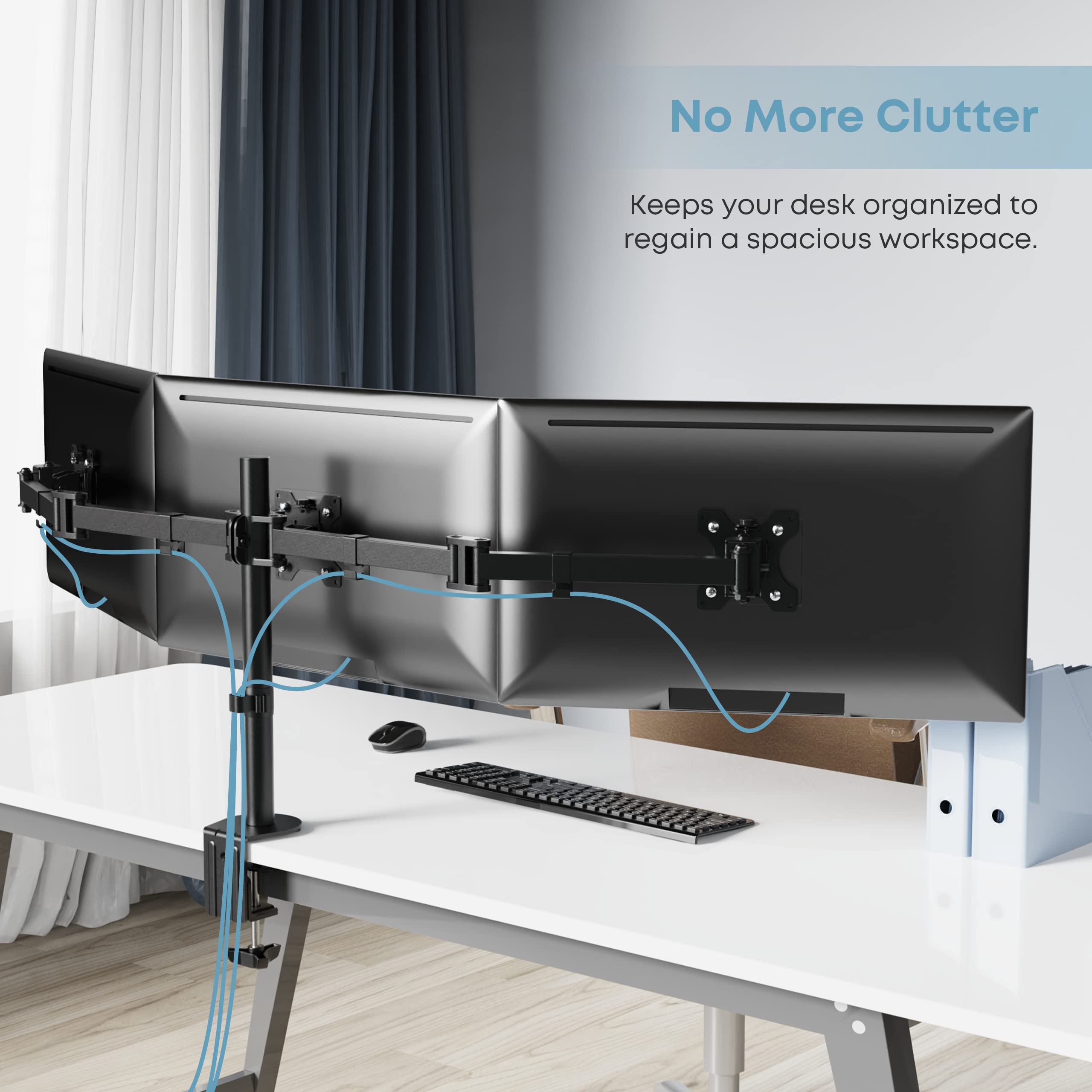 PUTORSEN Triple Monitor Stand for 13-27 Inch LCD LED Screens - Heavy Duty Clamp Mount with 7kg Weight Capacity per Monitor - Perfect for Gaming Setup, Home Office & Workstation