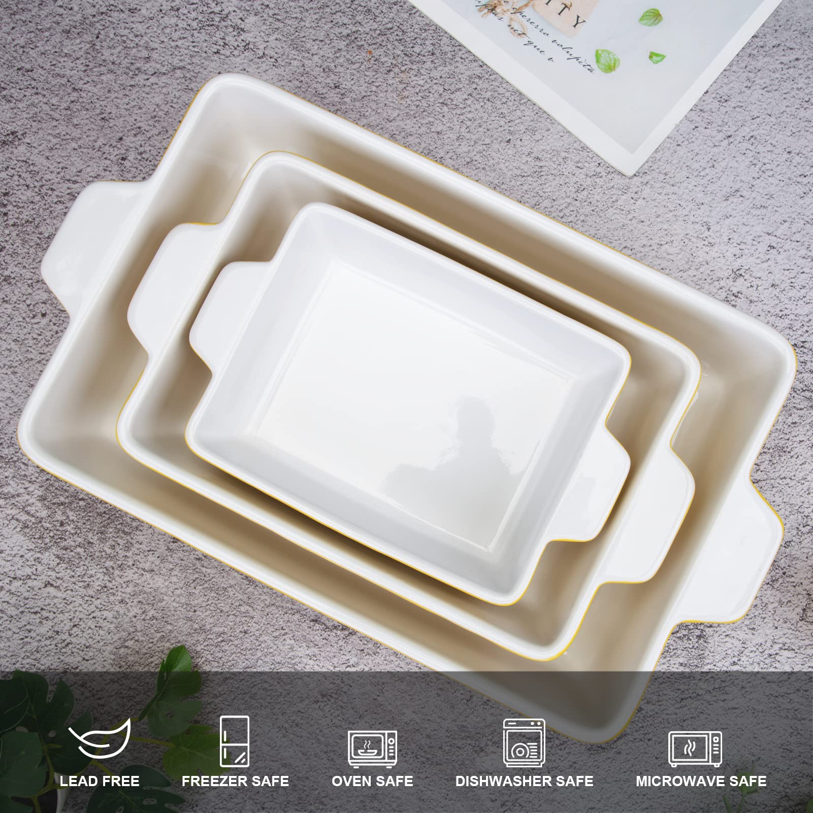 Cibeat 3-Piece Ceramic Bakeware Set - Rectangular Baking Pans for Cake, Lasagna & Casserole (11.7